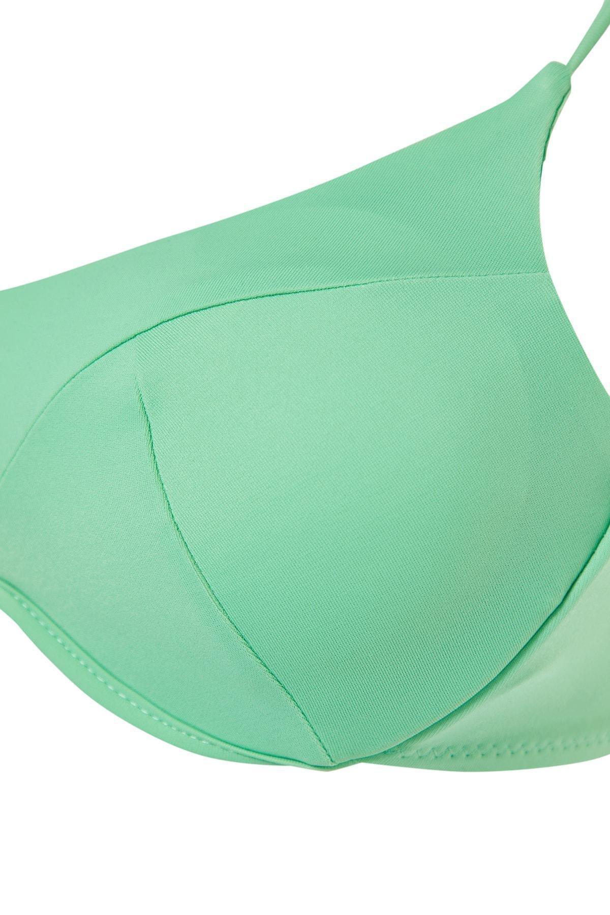 Trendyol - Green Plain Bikini Top