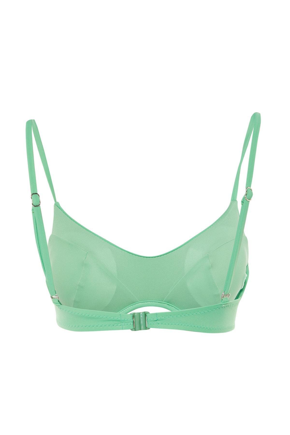 Trendyol - Green Plain Bikini Top