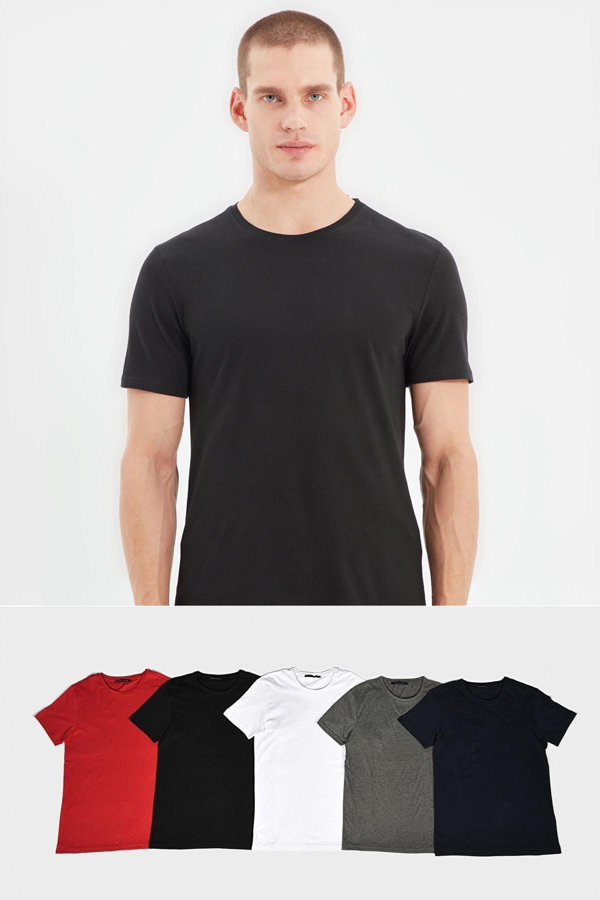 Multicolour Slim Crew Neck Tshirt, set of 5, , large image number 0