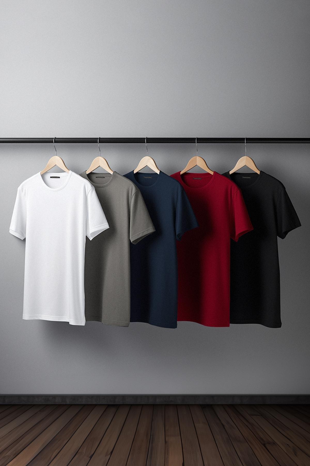 Multicolour Slim Crew Neck Tshirt, set of 5, Multicolor, medium