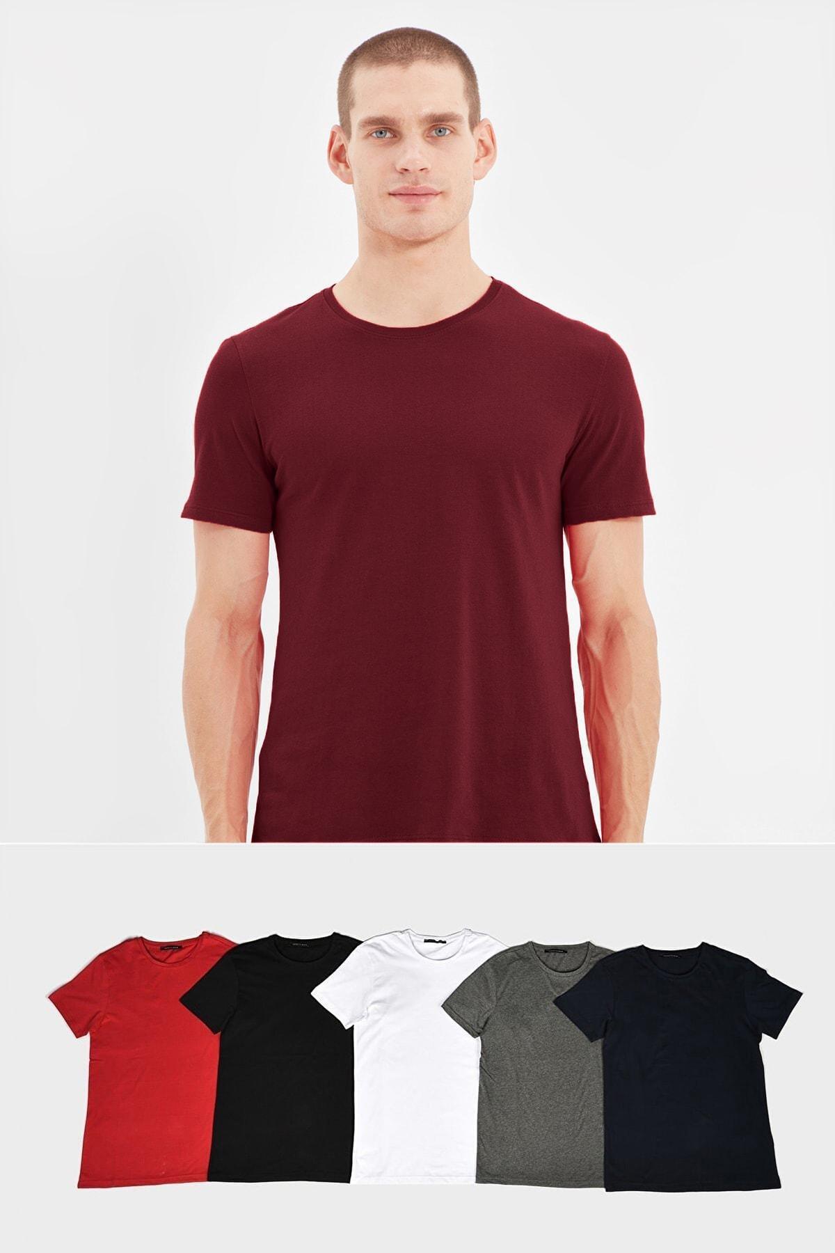 Multicolour Slim Crew Neck Tshirt, set of 5, Multicolor, medium