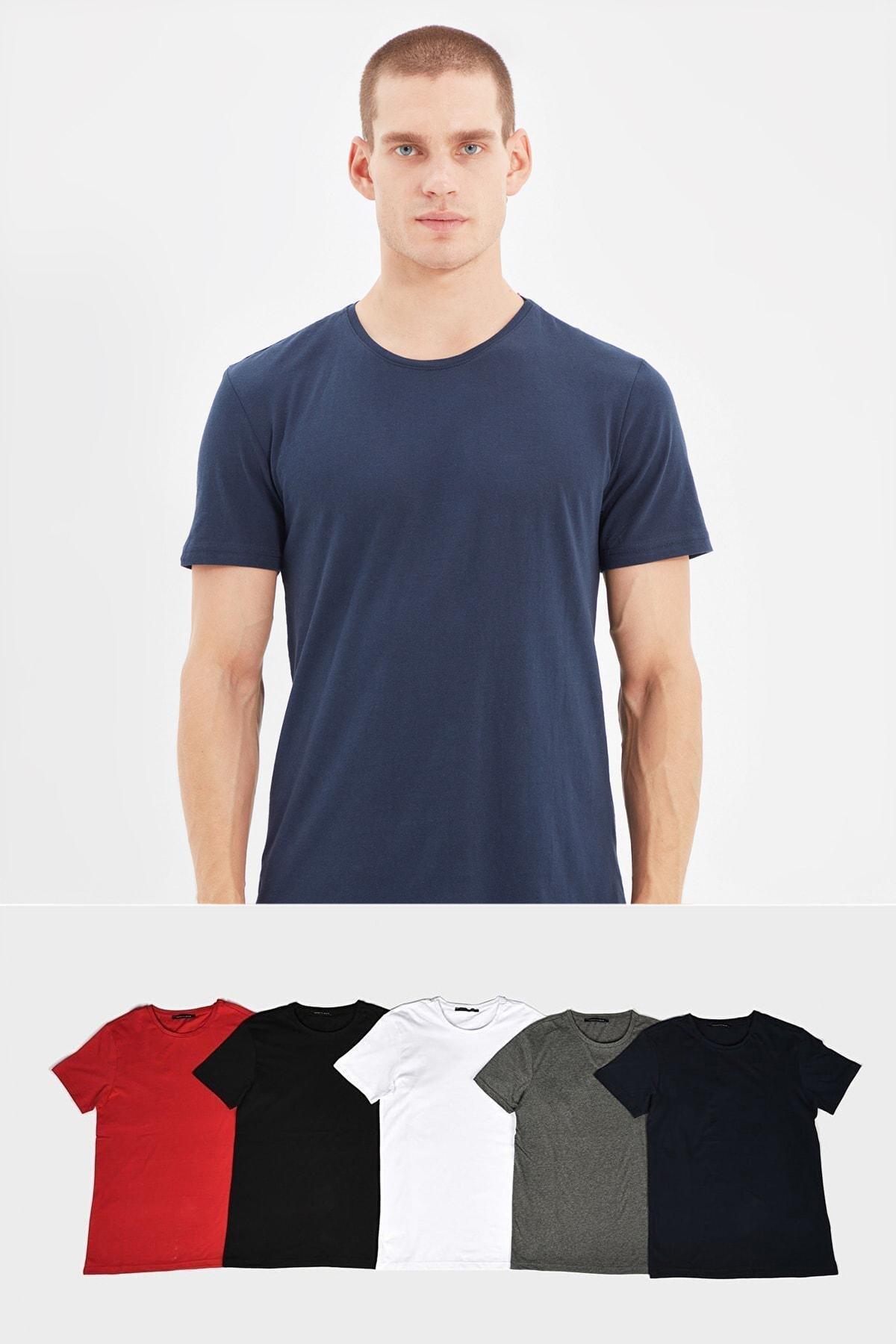 Multicolour Slim Crew Neck Tshirt, set of 5, , large image number 3