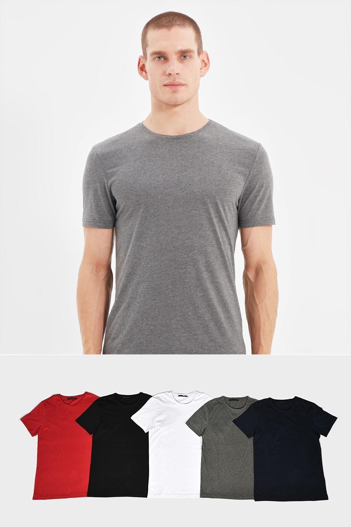 Multicolour Slim Crew Neck Tshirt, set of 5, , large image number 4