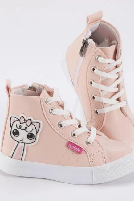 Denokids - Pink Patterned High Sneakers, Kids Girls