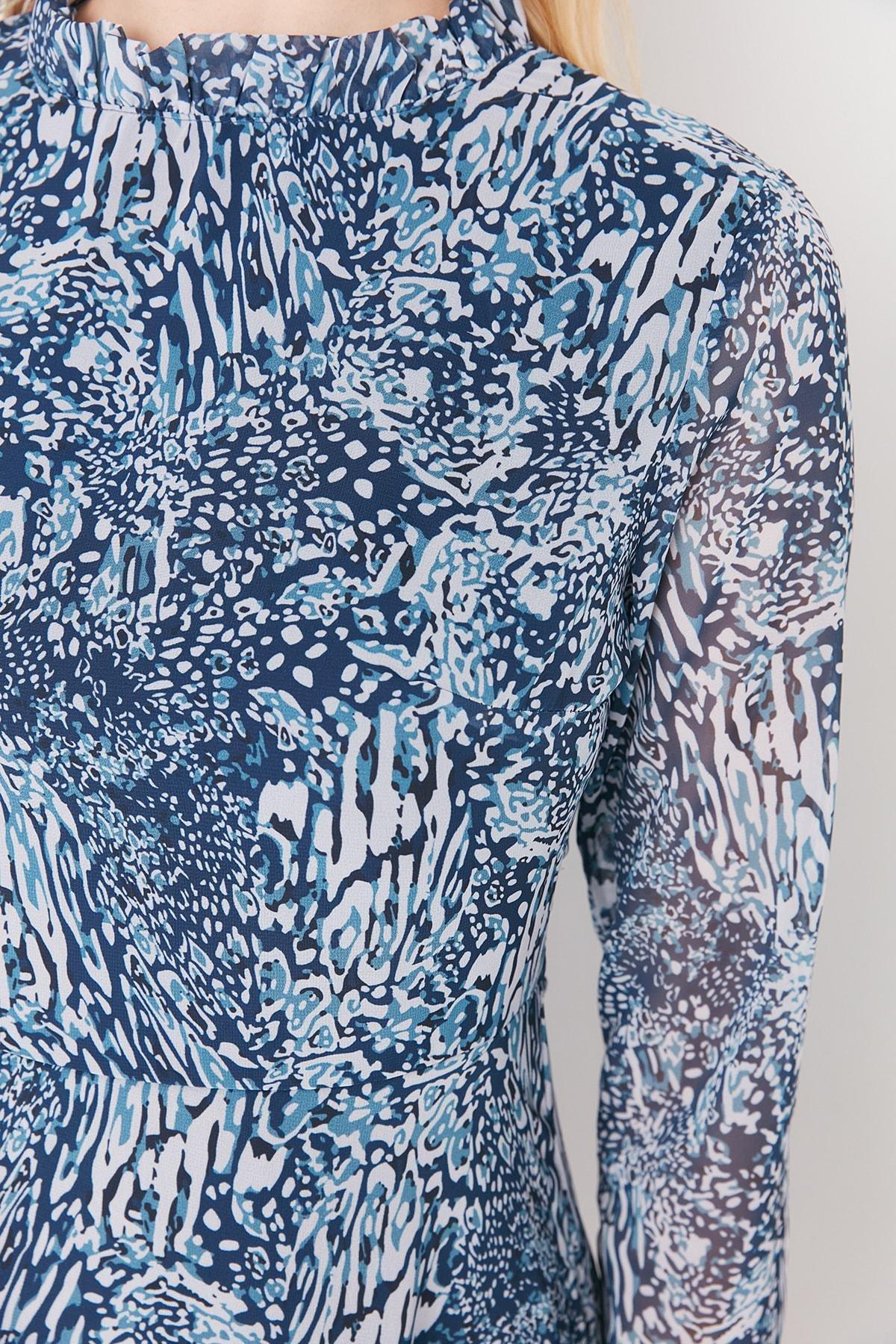 Blue Ruffle Hem Dress, Blue, large image number 4