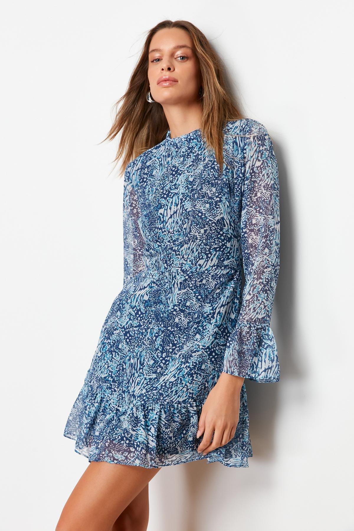 Blue Ruffle Hem Dress, Blue, large image number 5