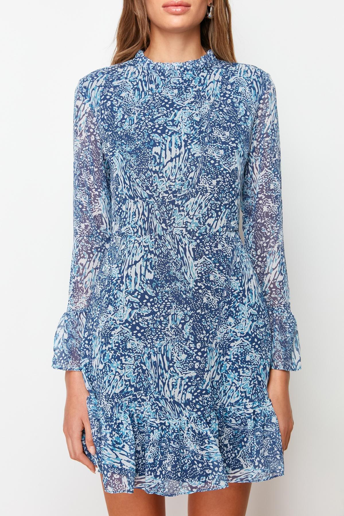 Blue Ruffle Hem Dress, Blue, large image number 7