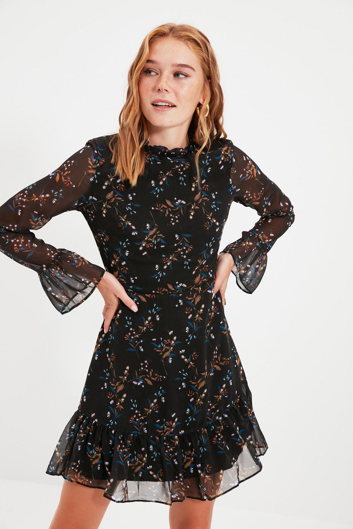 فستان بحافة كشكش، أسود, Black, large image number 2