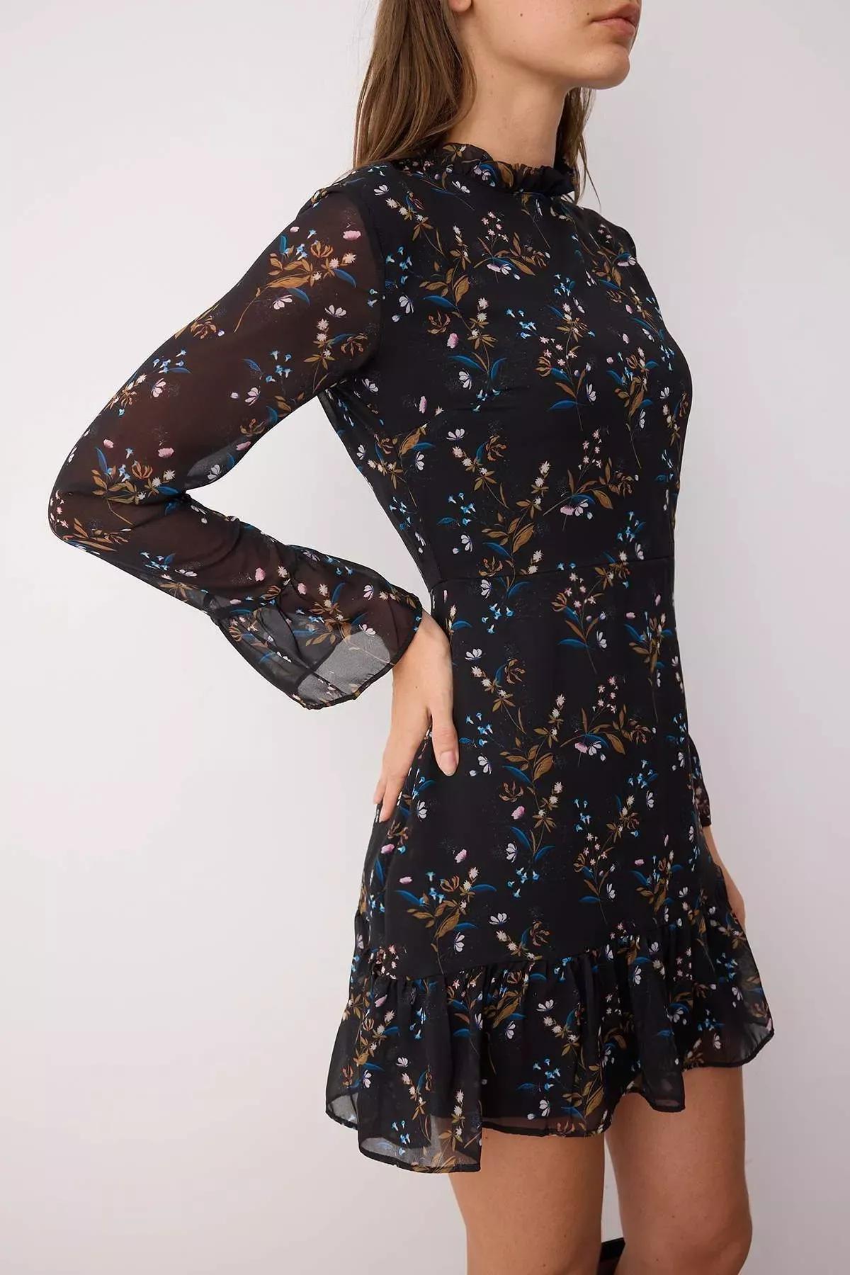 فستان بحافة كشكش، أسود, Black, large image number 5