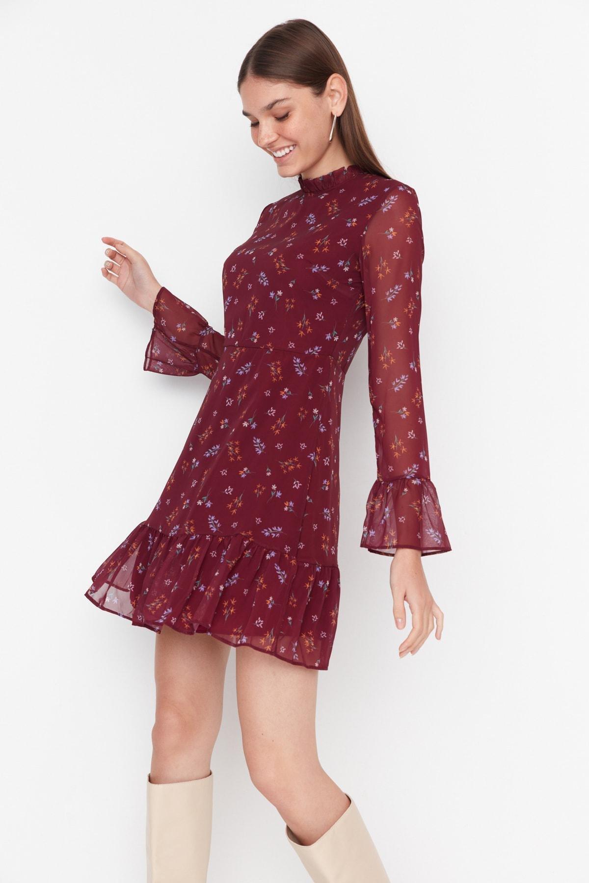 Burgundy Ruffle Hem Mini Dress, , large image number 0