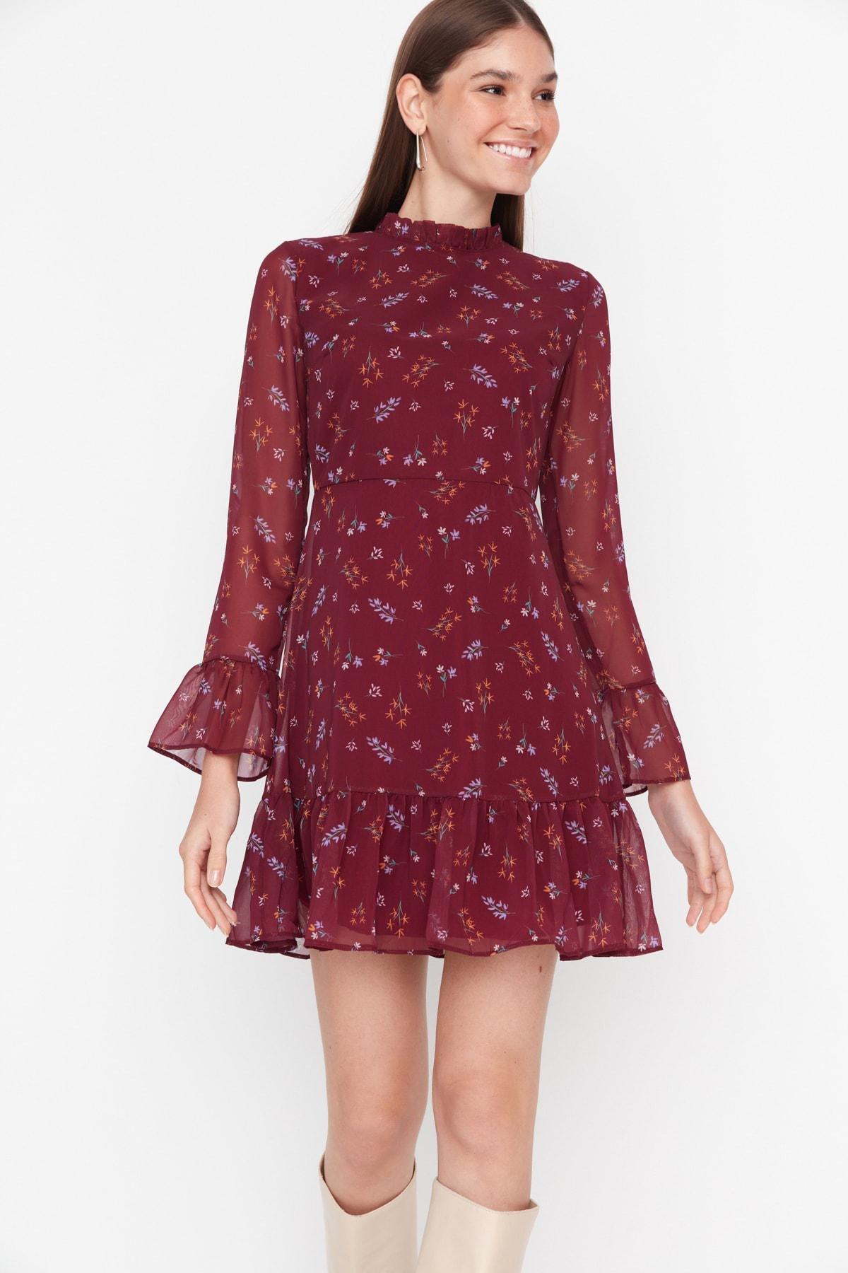 Burgundy Ruffle Hem Mini Dress, , large image number 1