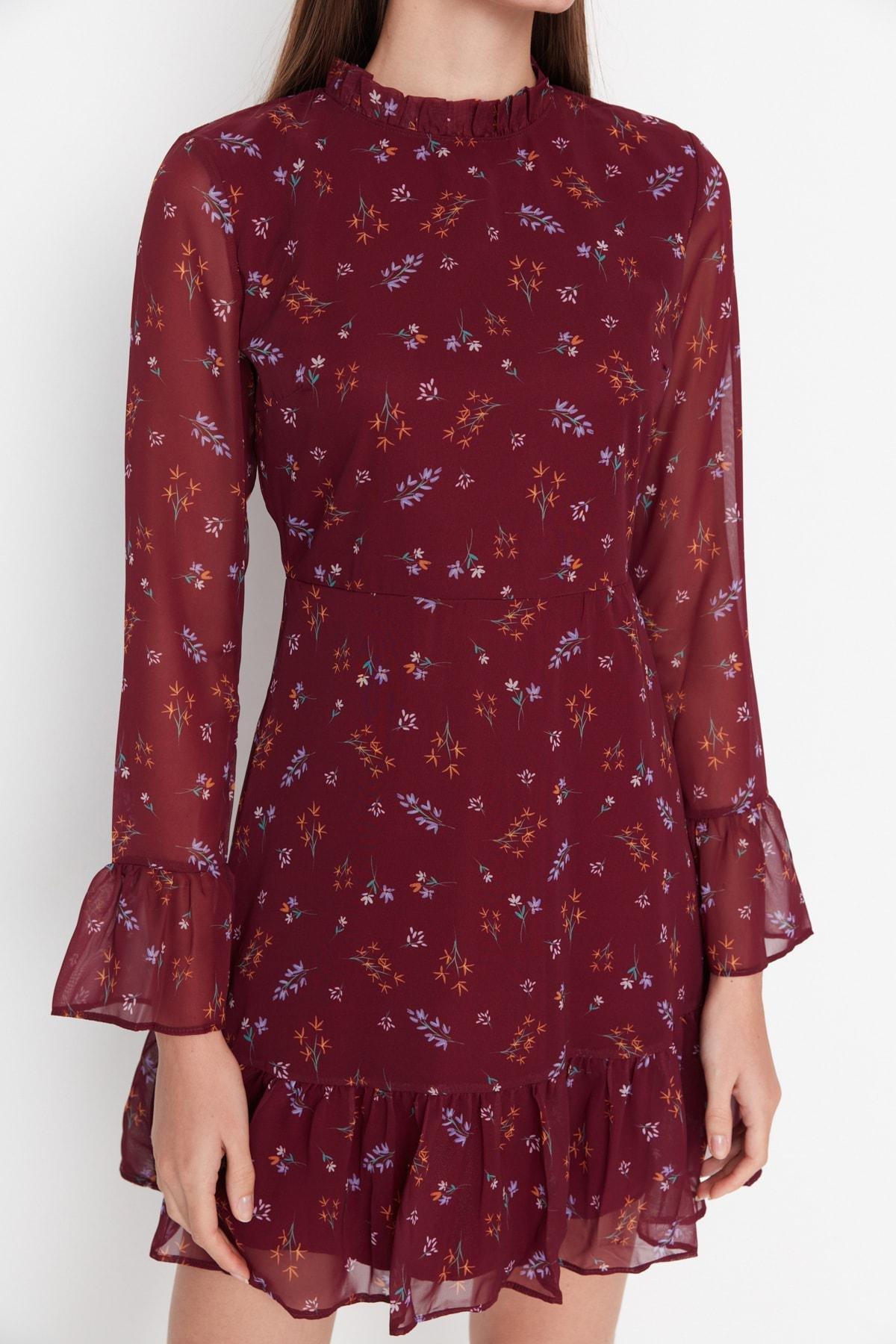 Burgundy Ruffle Hem Mini Dress, , large image number 2
