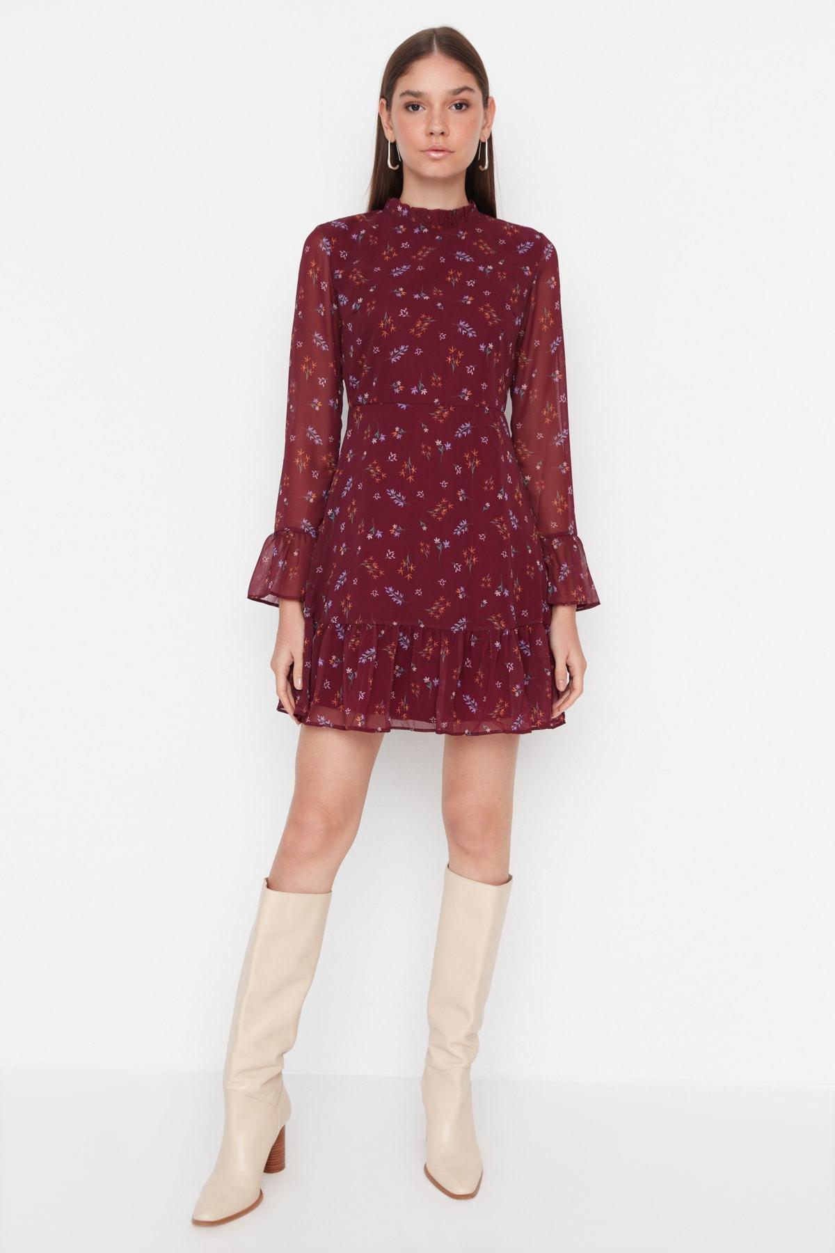 Burgundy Ruffle Hem Mini Dress, , large image number 3