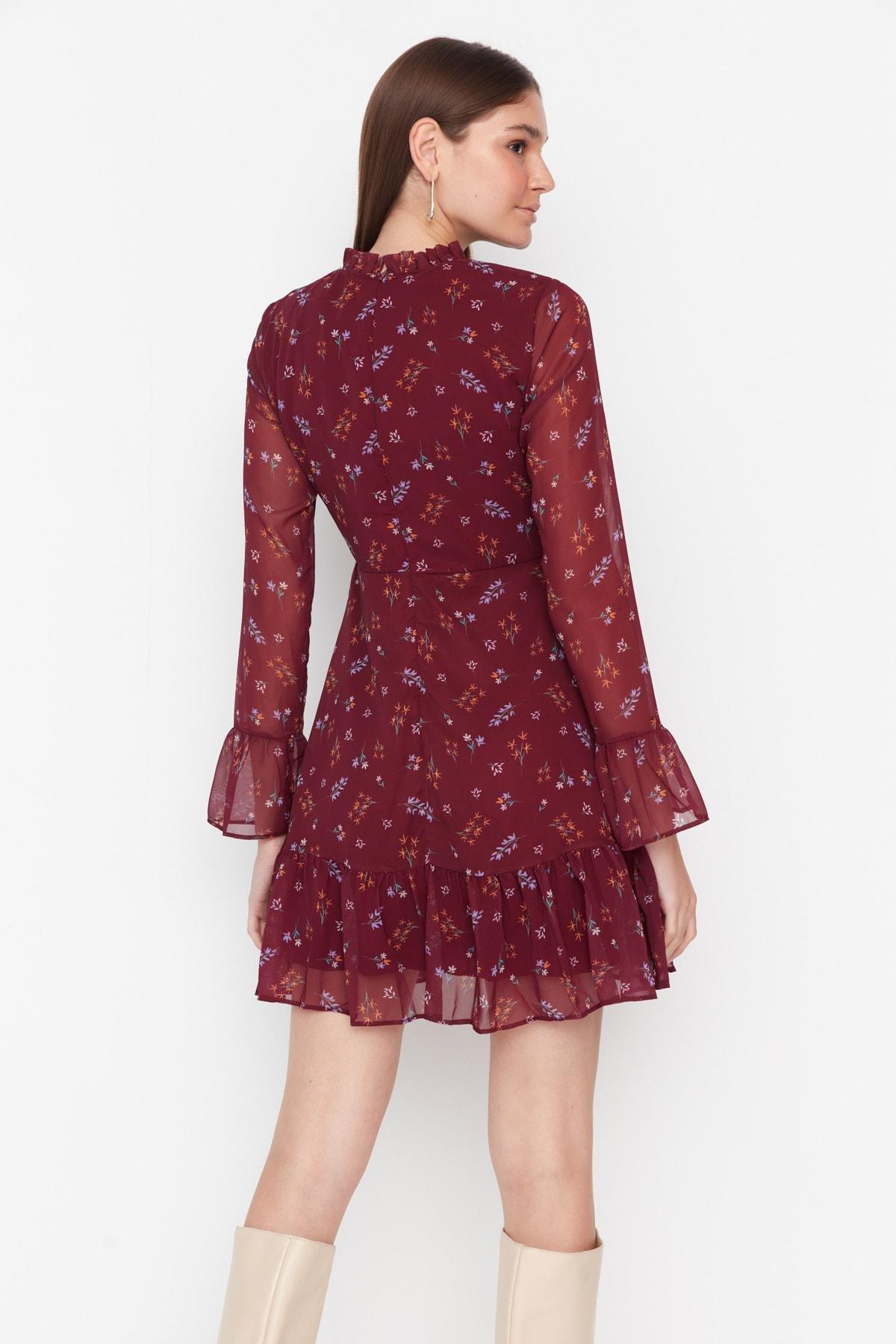 Burgundy Ruffle Hem Mini Dress, , large image number 4