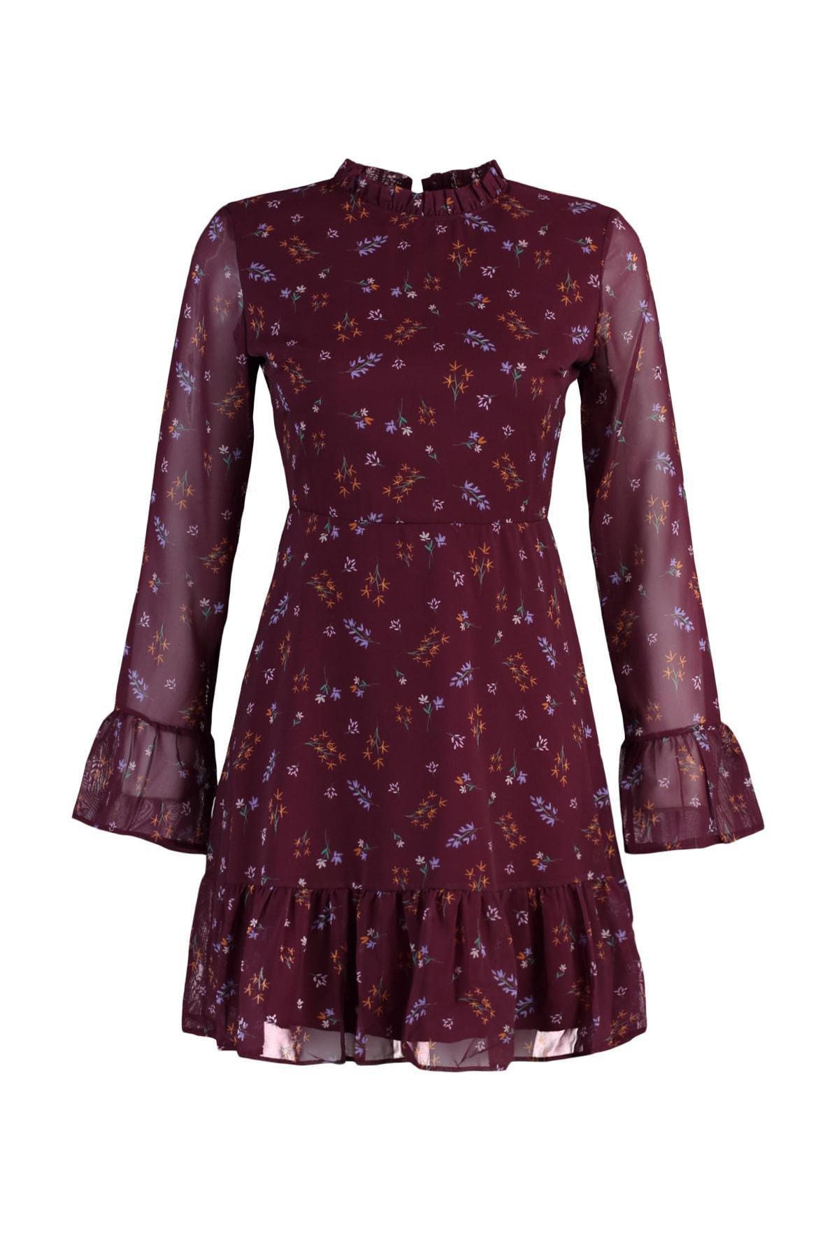 Burgundy Ruffle Hem Mini Dress, , large image number 5