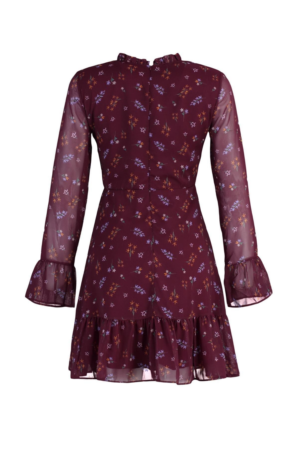 Burgundy Ruffle Hem Mini Dress, , large image number 7