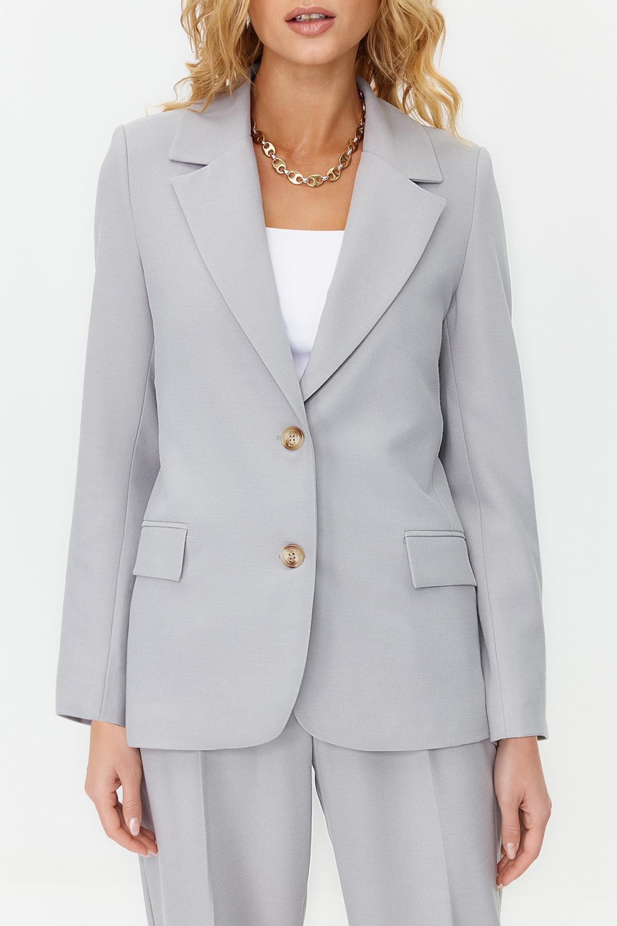 Grey Lined Woven Blazer Jacket, , large image number 4
