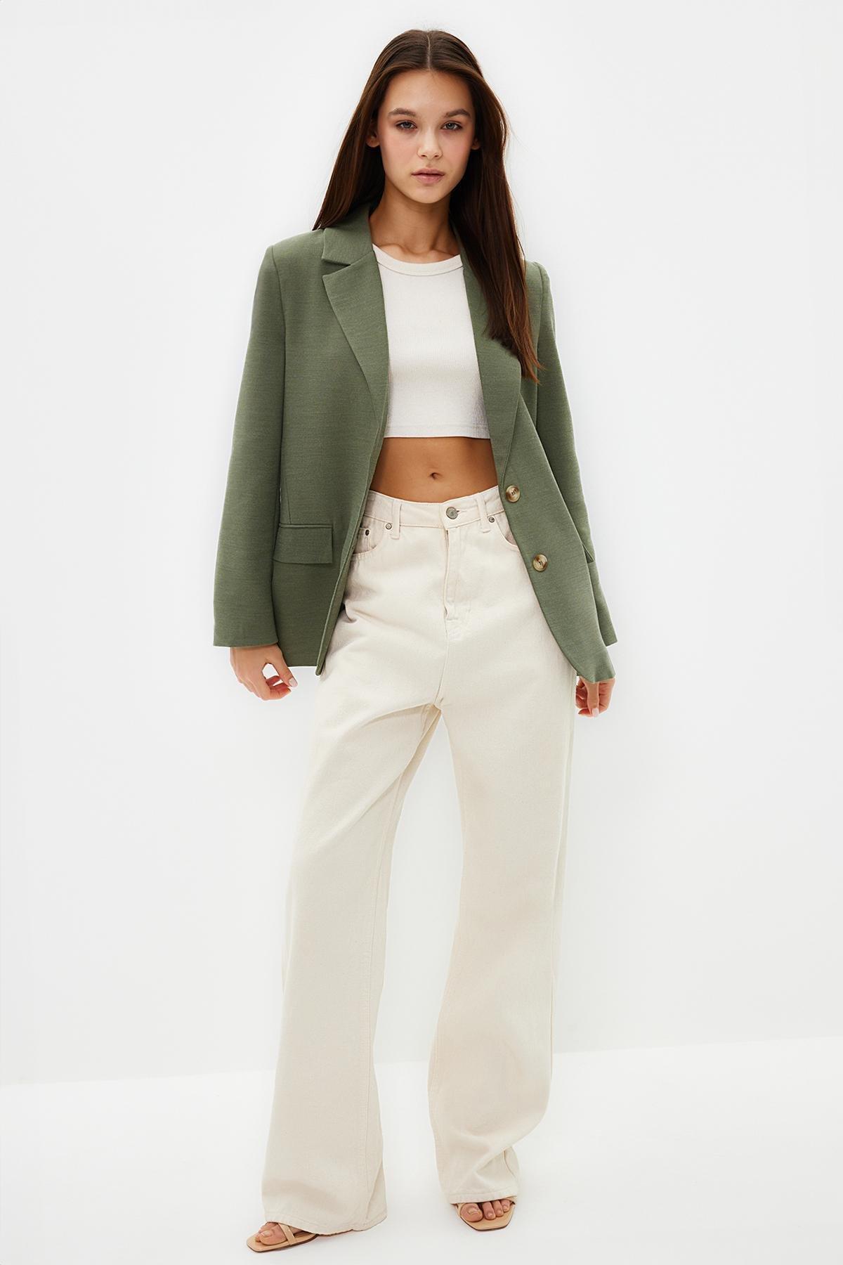 Green Collared Plain Blazer, , large image number 0