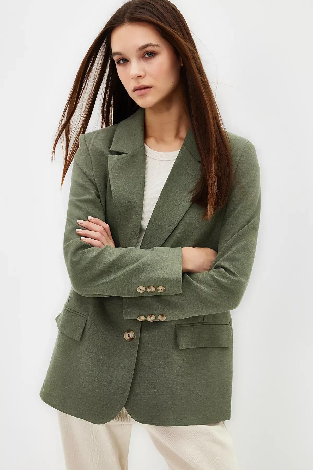 Green Collared Plain Blazer, Mint, large image number 1