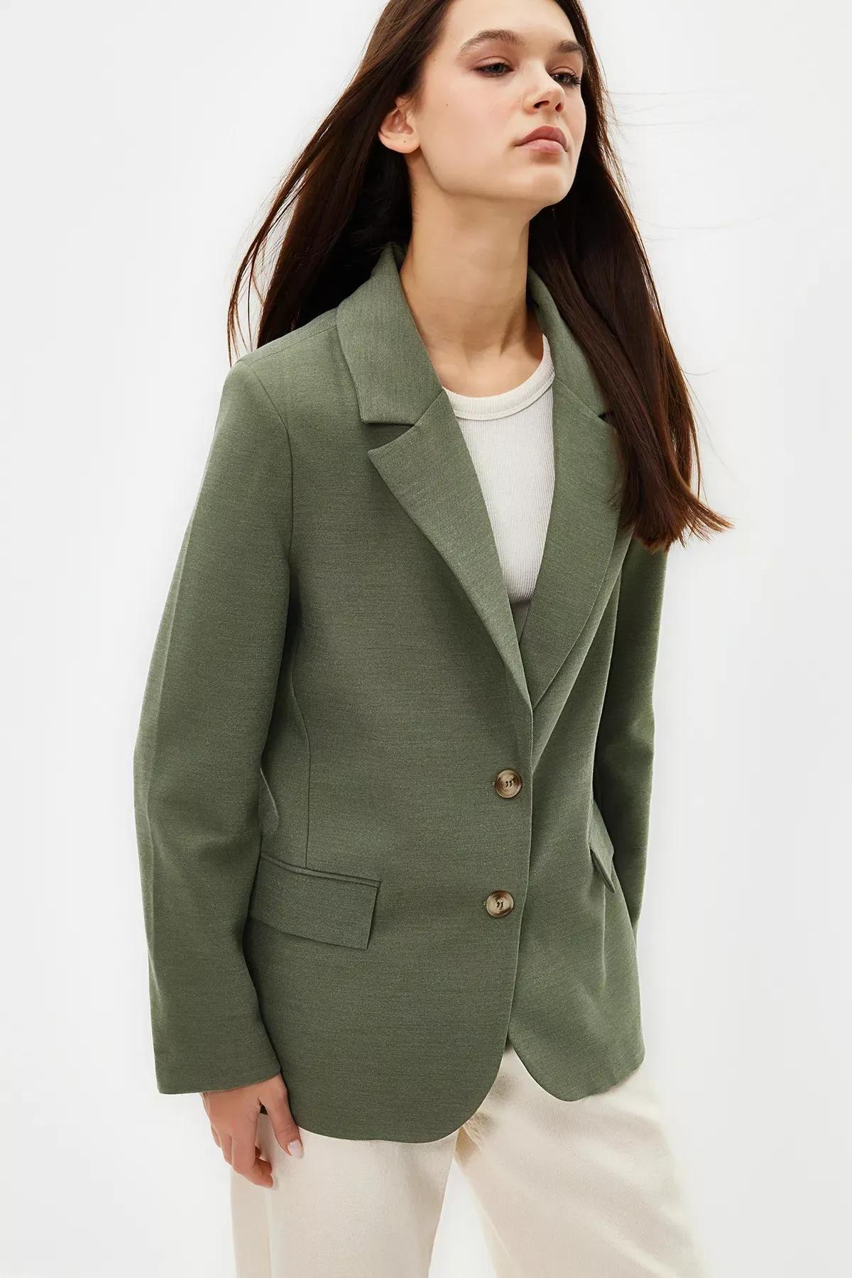 Green Collared Plain Blazer, Mint, medium