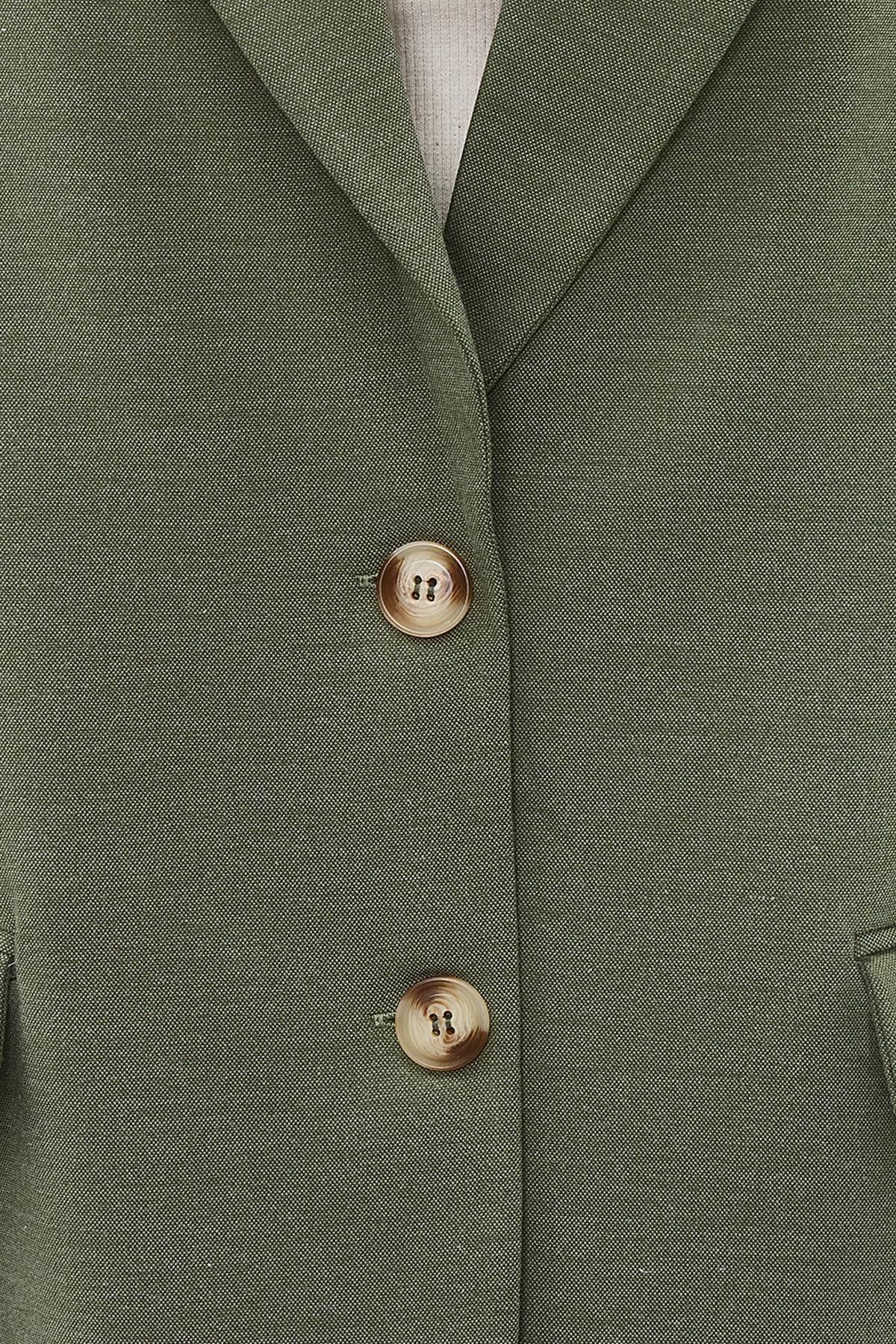 Green Collared Plain Blazer, , large image number 3
