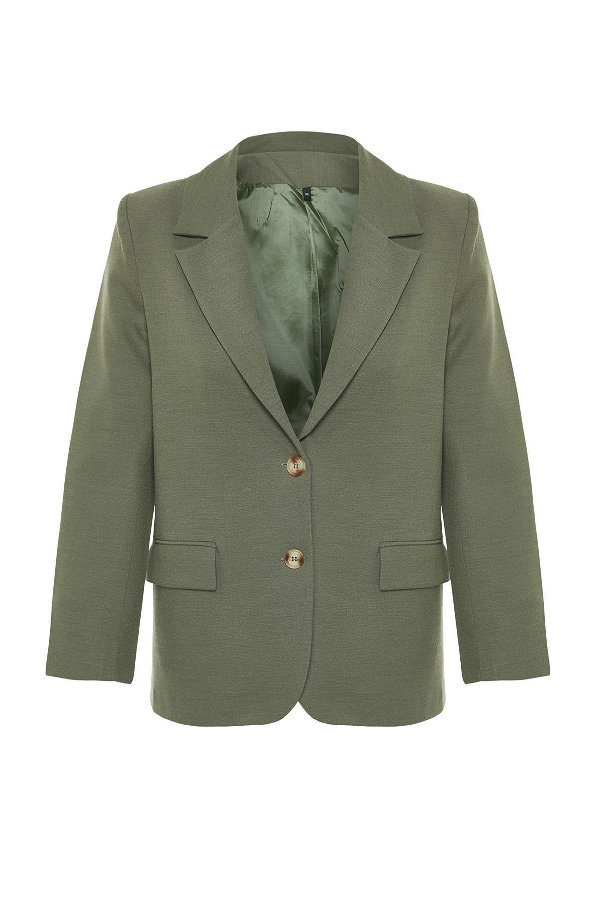 Green Collared Plain Blazer, , large image number 5