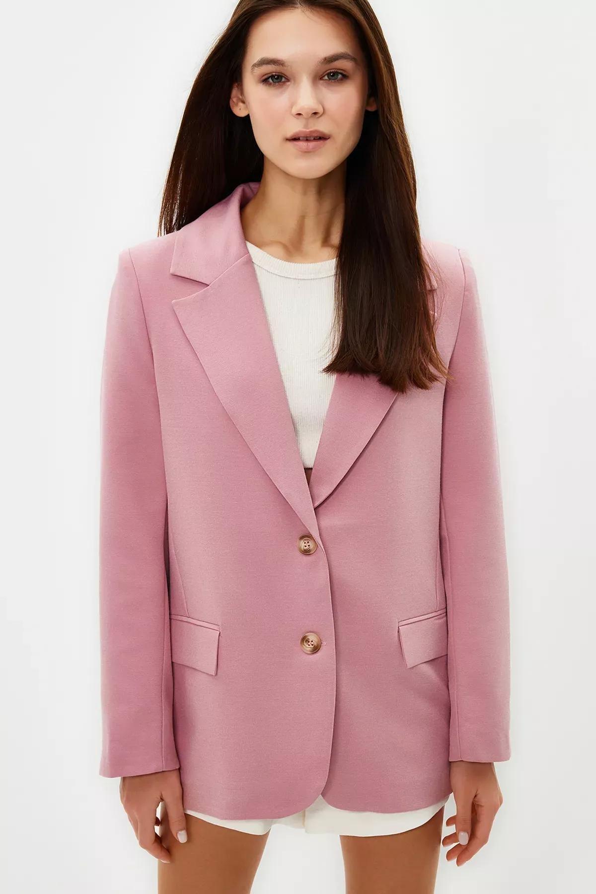 Pink Lined Woven Blazer Jacket, Pink, medium