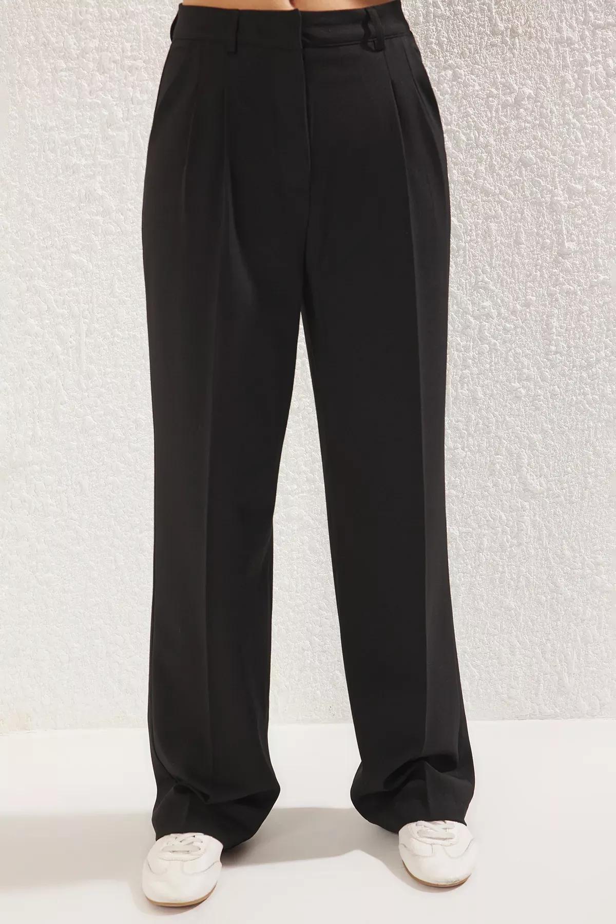 Black Pleated Woven Trousers, , large image number 2