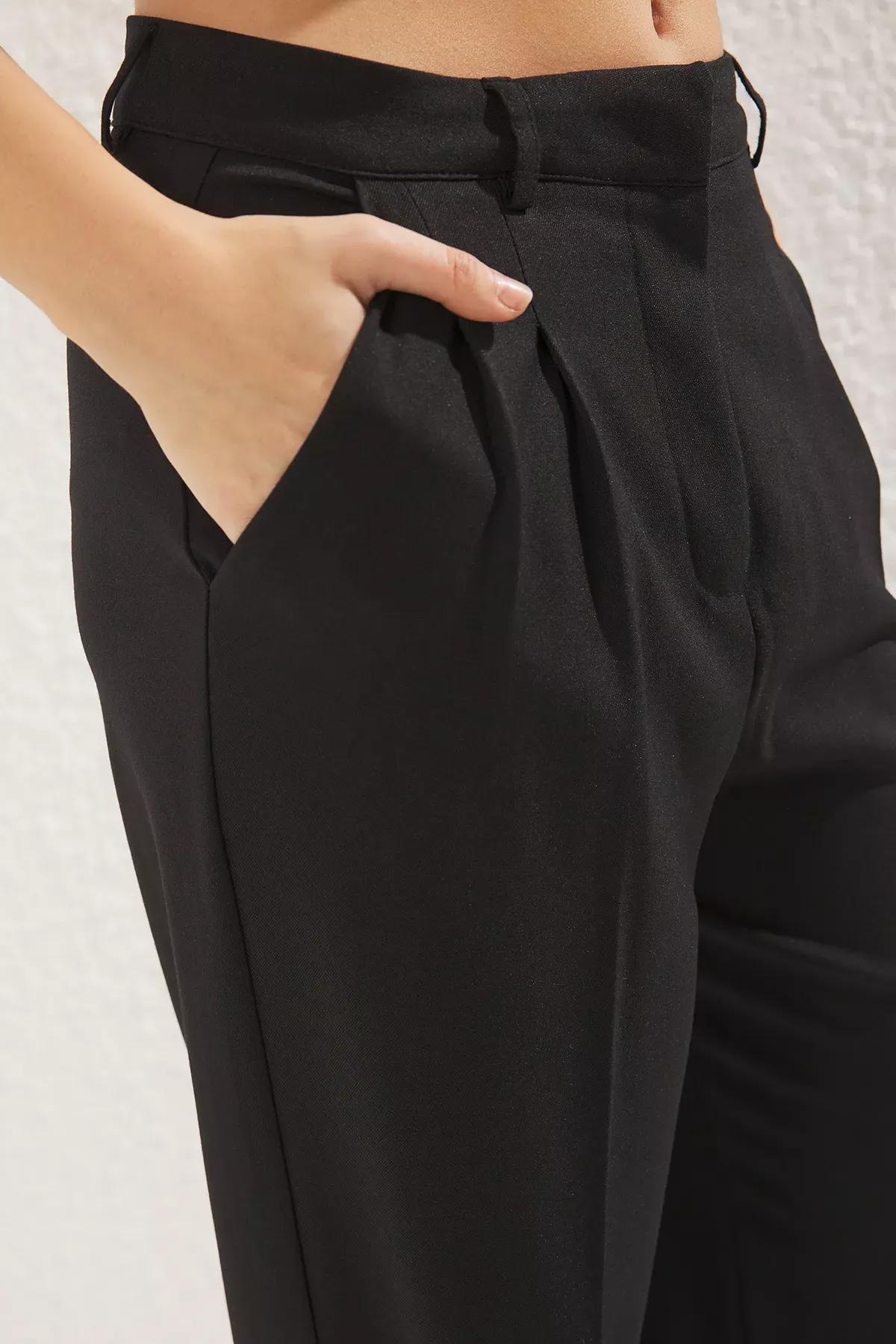 Black Pleated Woven Trousers, , large image number 3