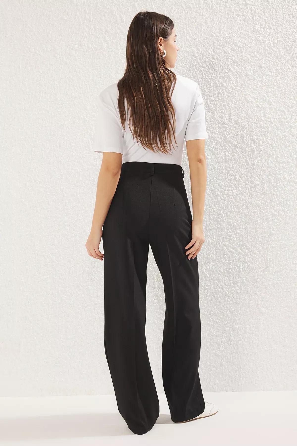 Black Pleated Woven Trousers, , large image number 4