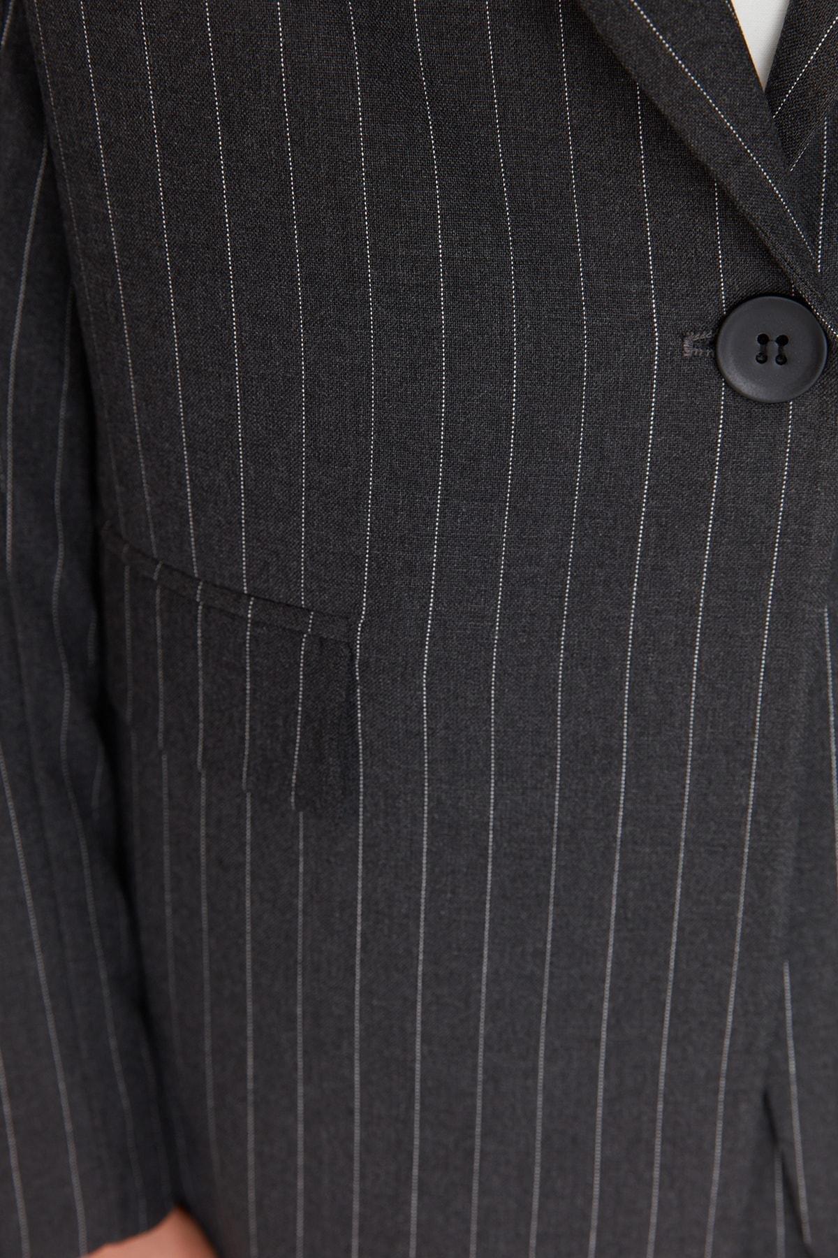 Black Striped Lapel Collar Blazer, , large image number 7