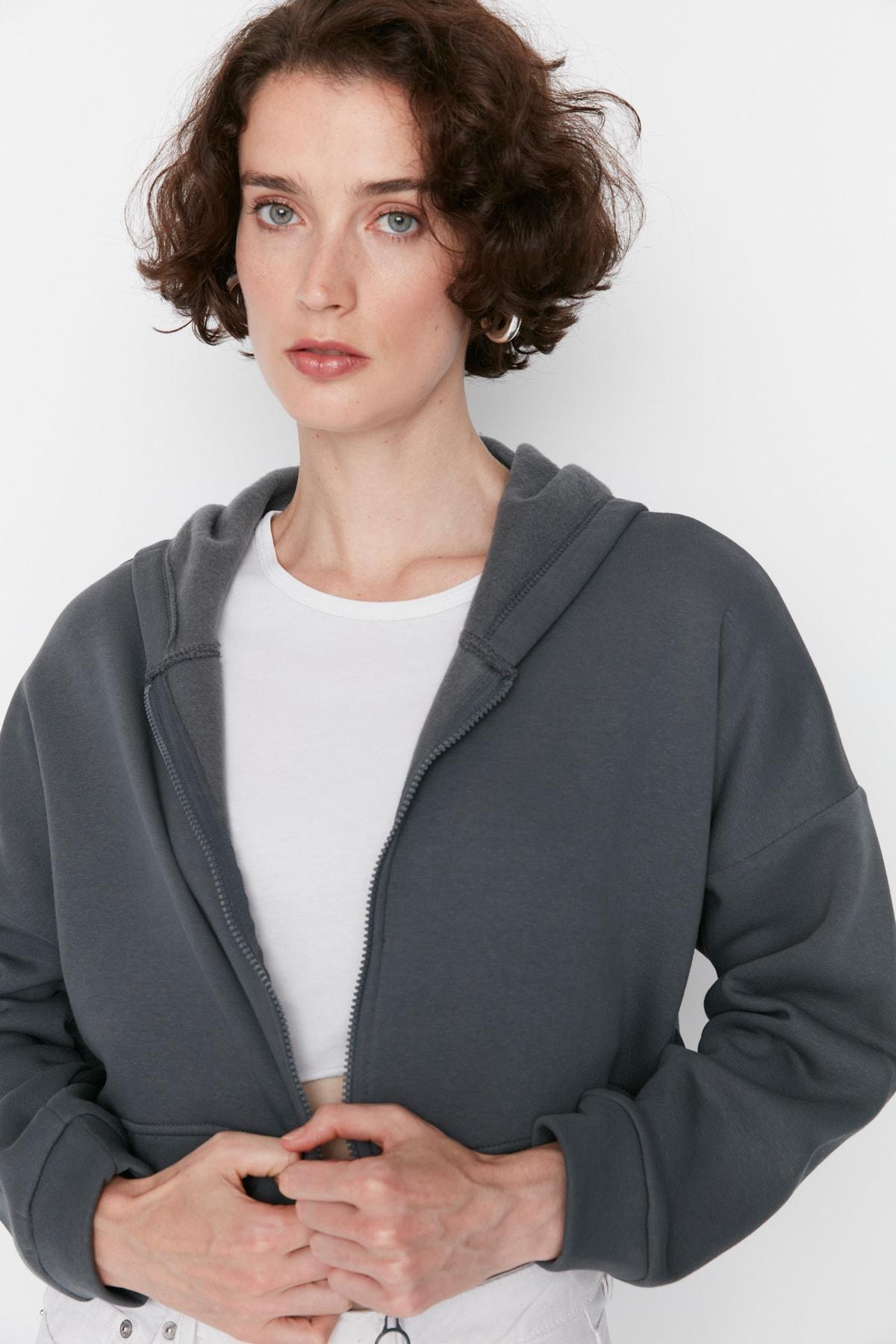 Grey Relaxed Hooded Off-Shoulder Sweatshirt, , large image number 1