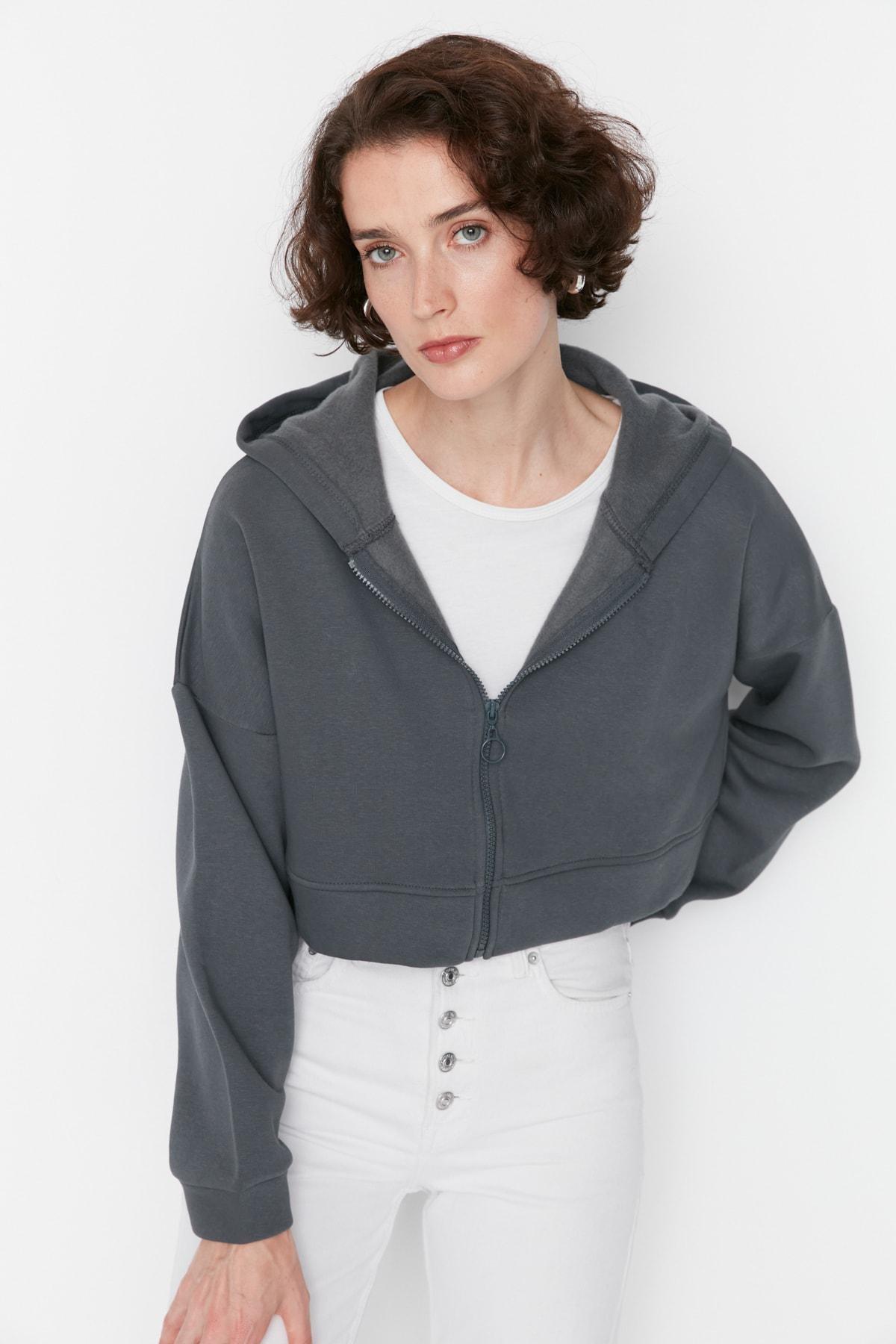 Grey Relaxed Hooded Off-Shoulder Sweatshirt, , large image number 2