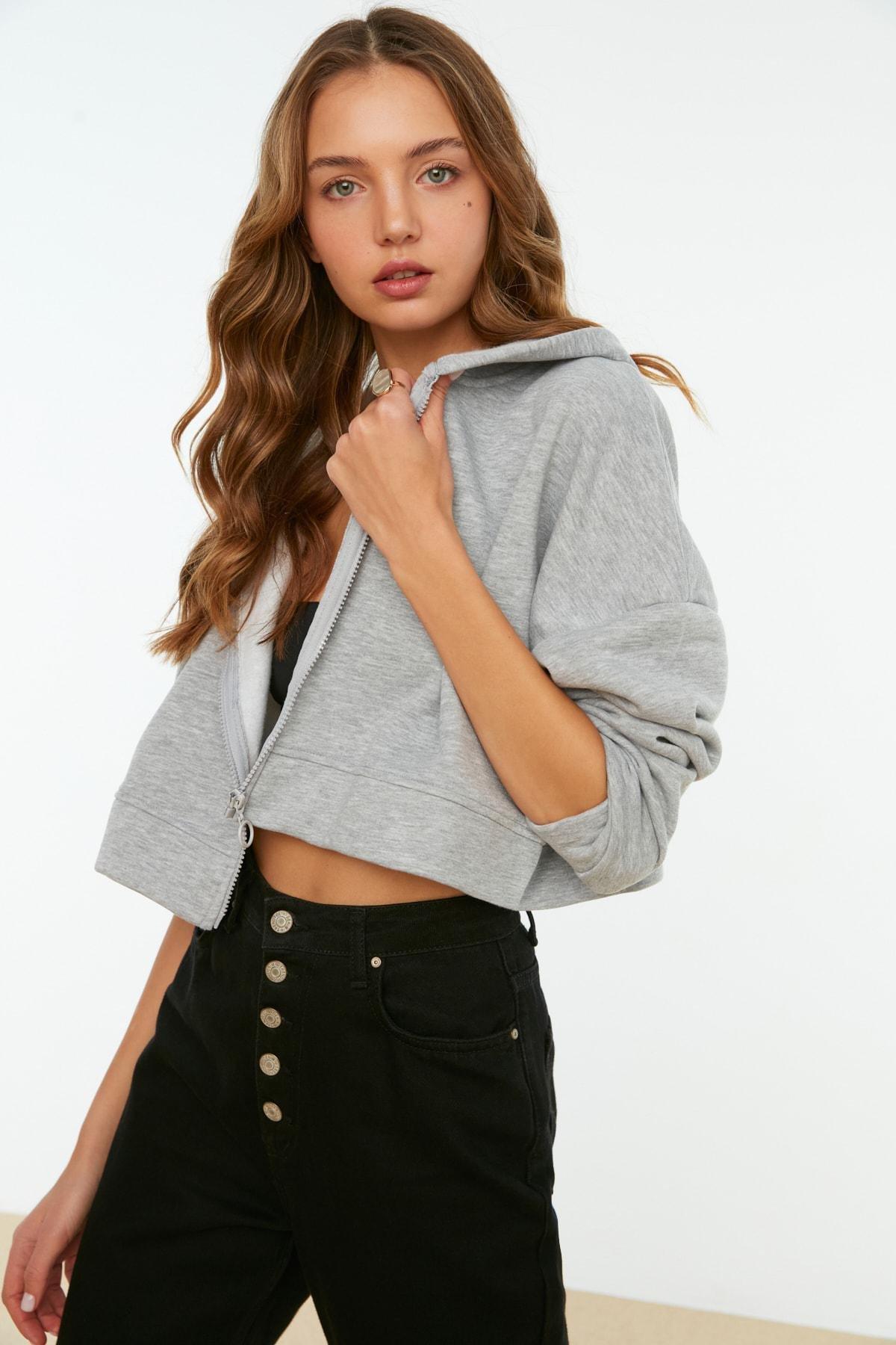 Grey Relaxed Hooded Off-Shoulder Sweatshirt, , large image number 3