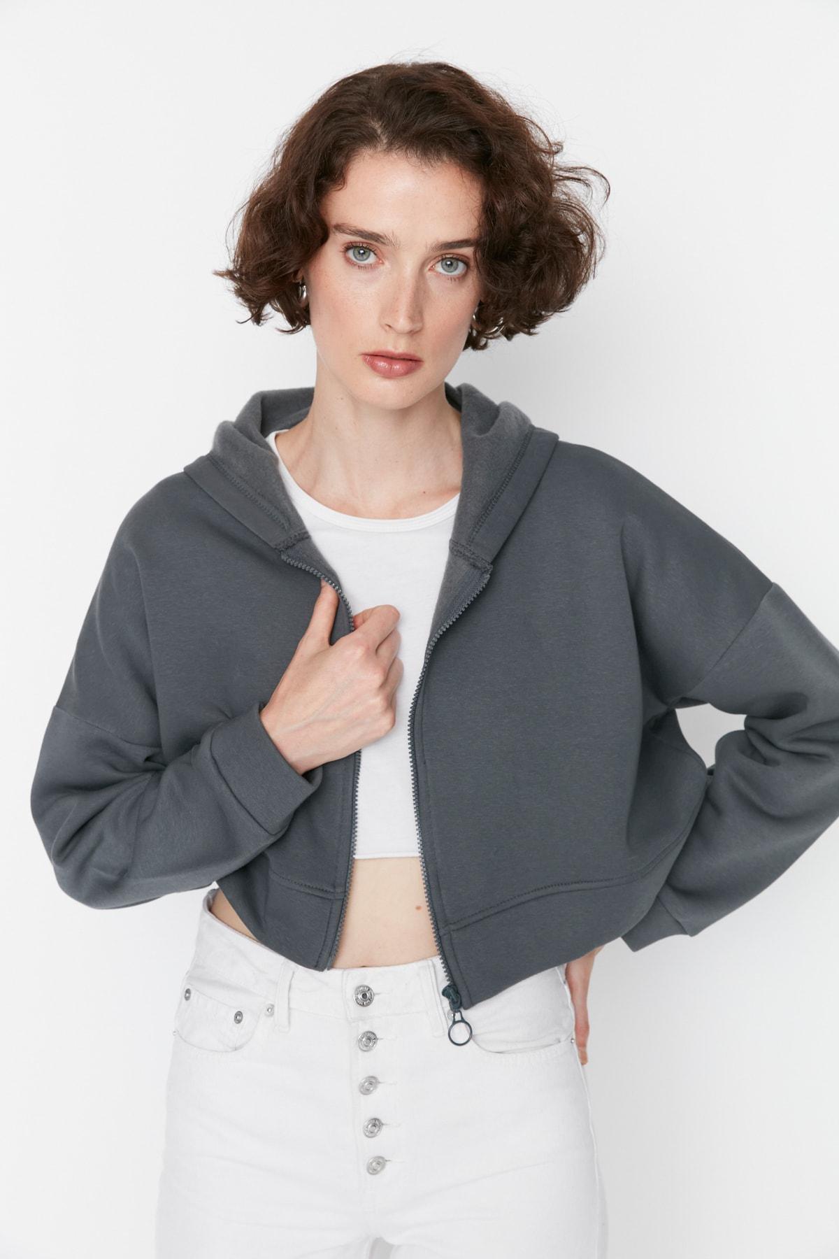 Grey Relaxed Hooded Off-Shoulder Sweatshirt, , large image number 4