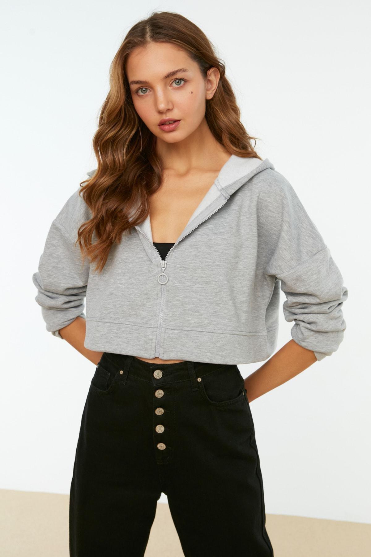 Grey Relaxed Hooded Off-Shoulder Sweatshirt, , large image number 5