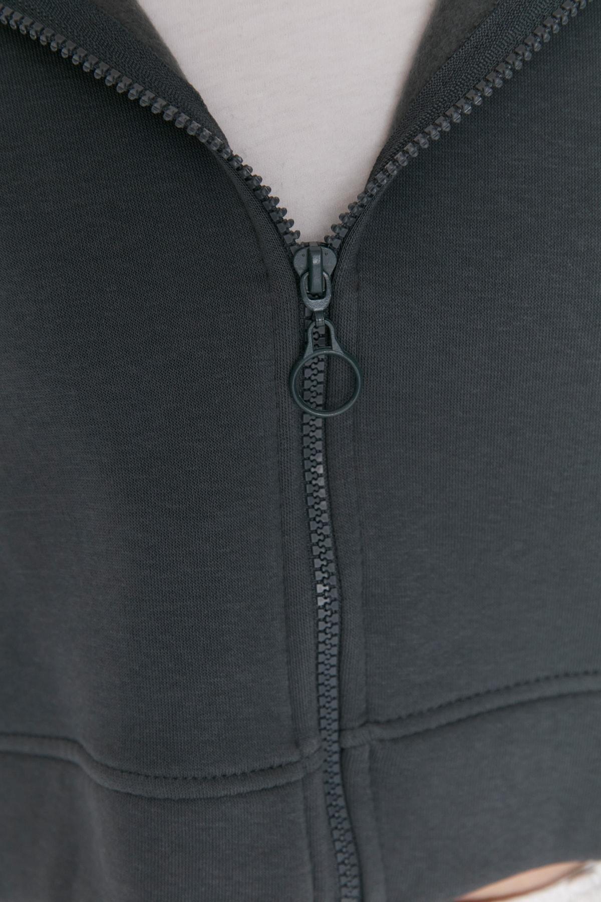 Grey Relaxed Hooded Off-Shoulder Sweatshirt, , large image number 6