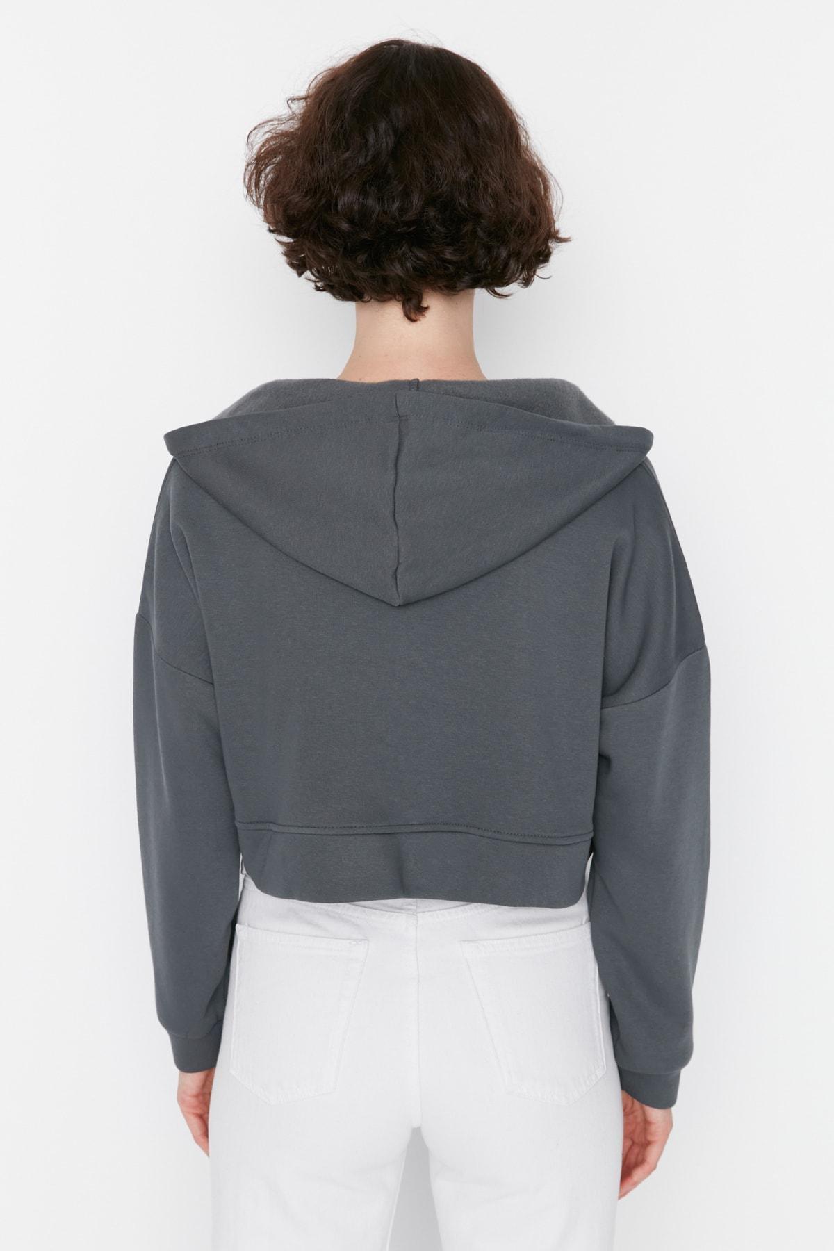 Grey Relaxed Hooded Off-Shoulder Sweatshirt, , large image number 8