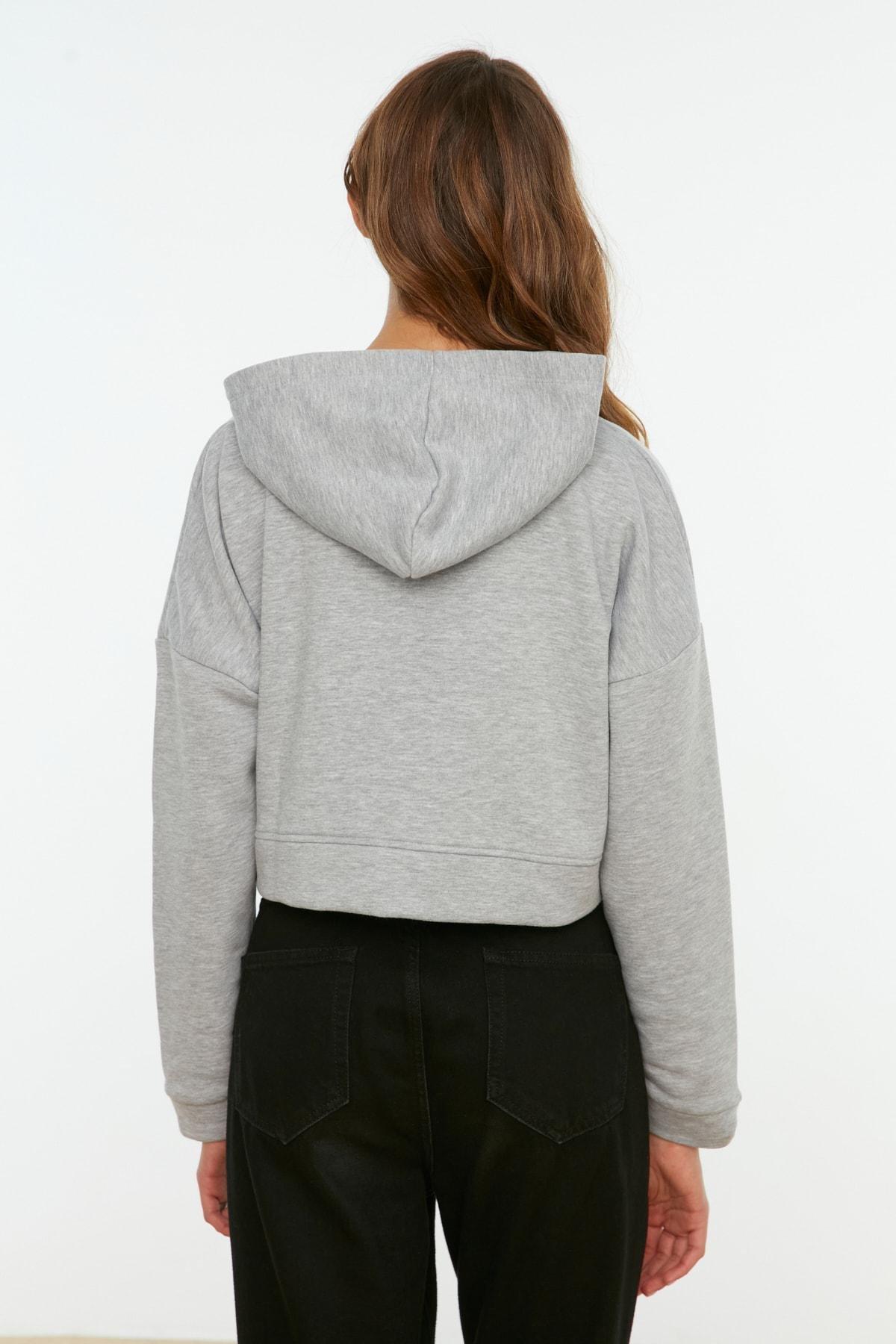 Grey Relaxed Hooded Off-Shoulder Sweatshirt, , large image number 11