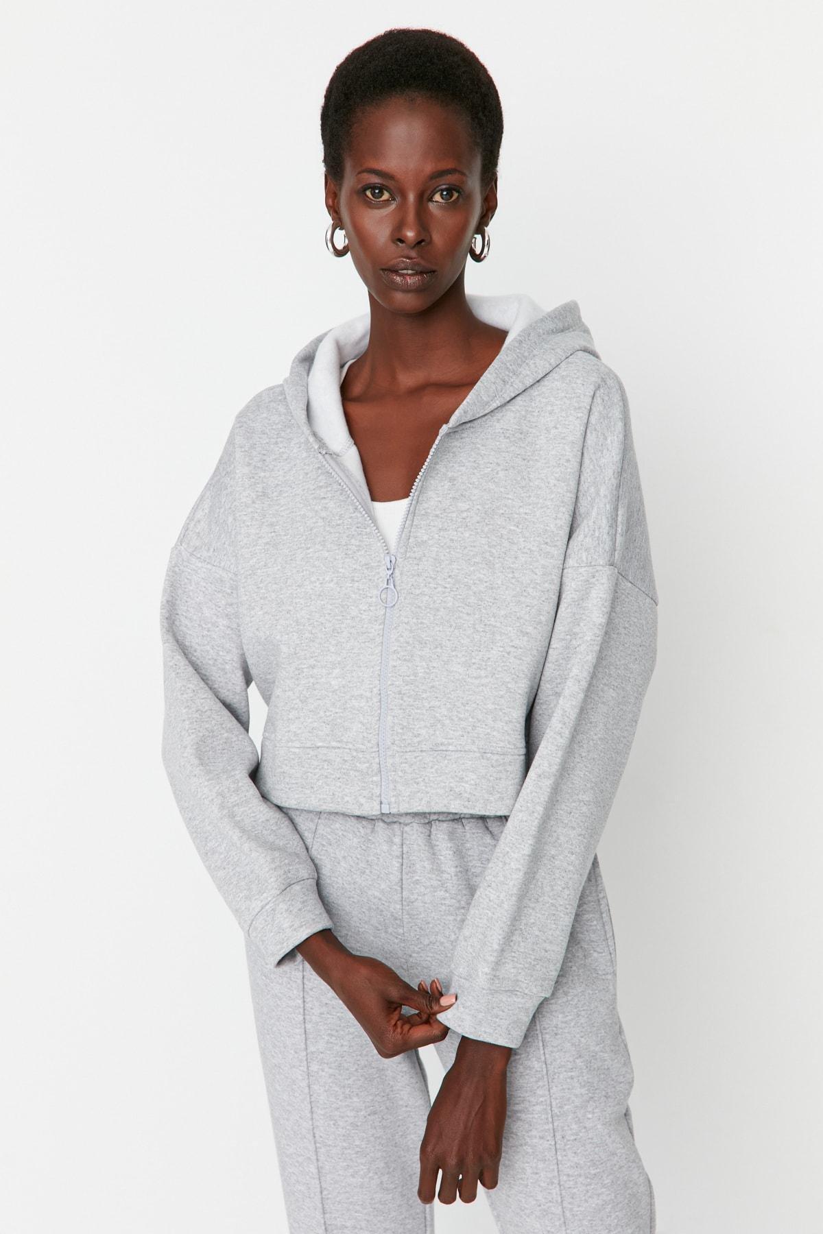 Grey Relaxed Hooded Off-Shoulder Sweatshirt, , large image number 12
