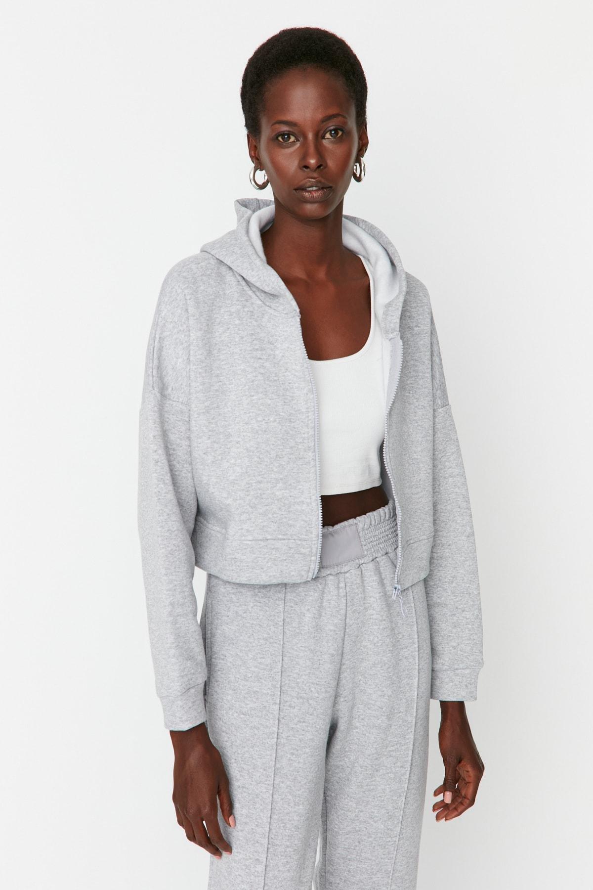 Grey Relaxed Hooded Off-Shoulder Sweatshirt, , large image number 13