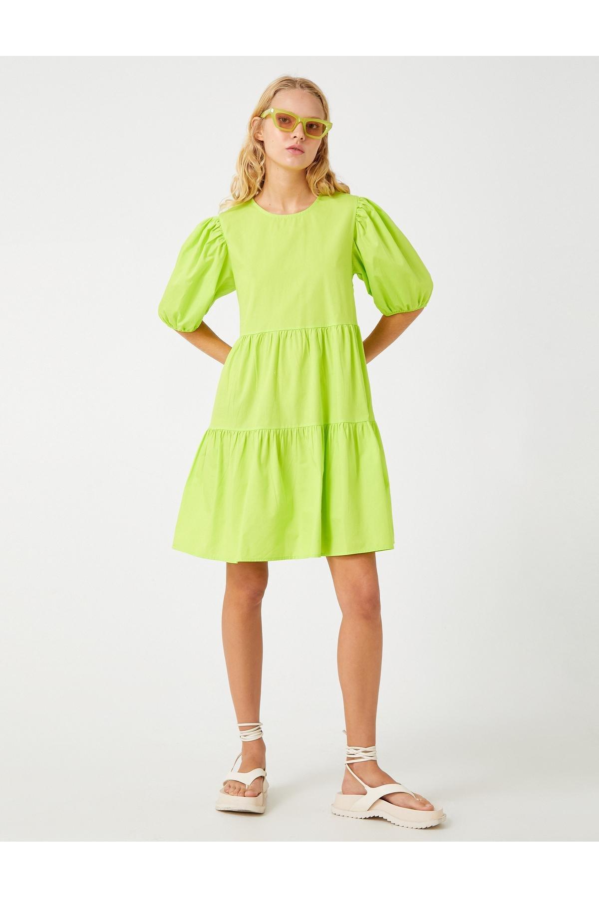 Green Balloon Sleeve Dress, , large image number 0