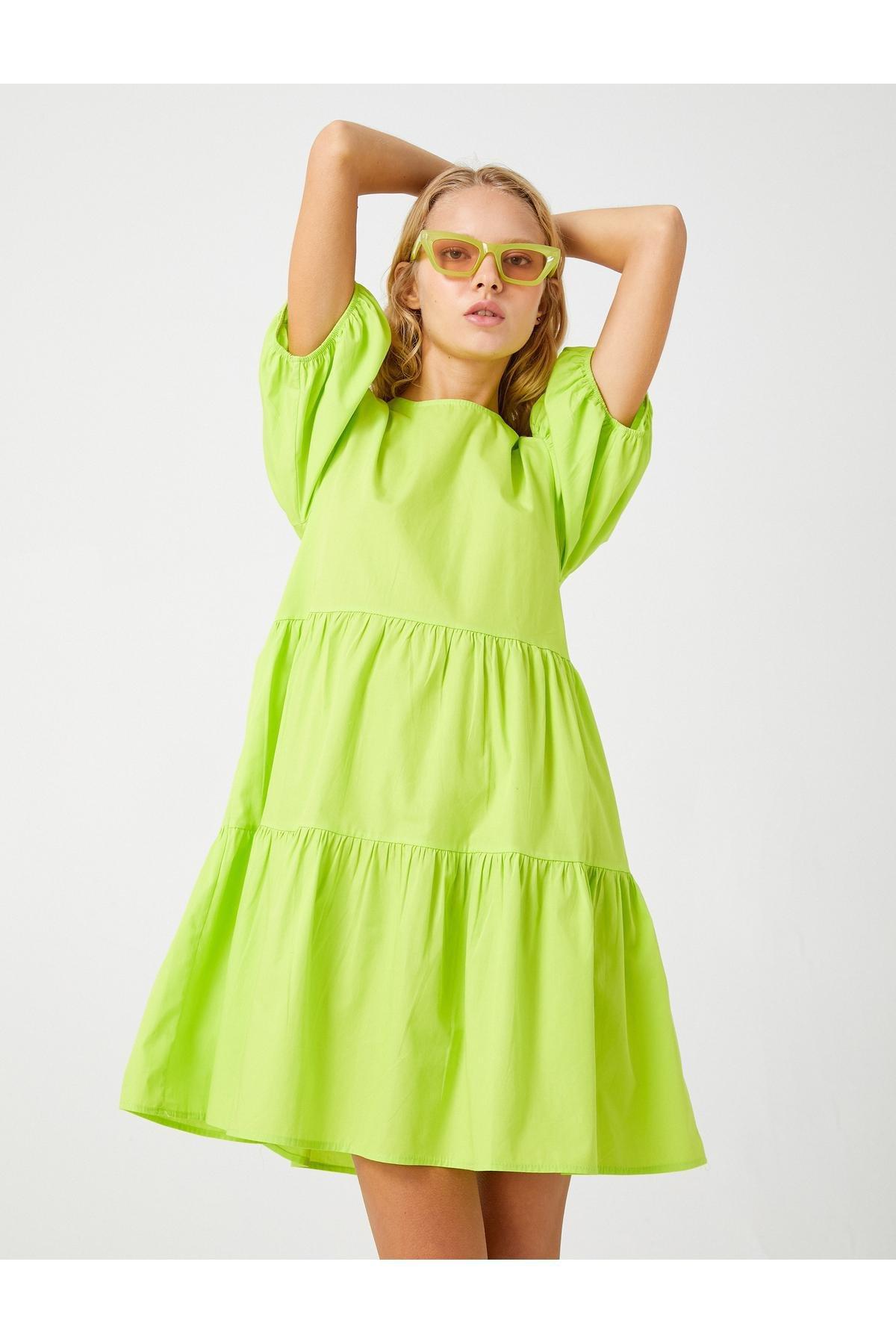 Green Balloon Sleeve Dress, , large image number 1