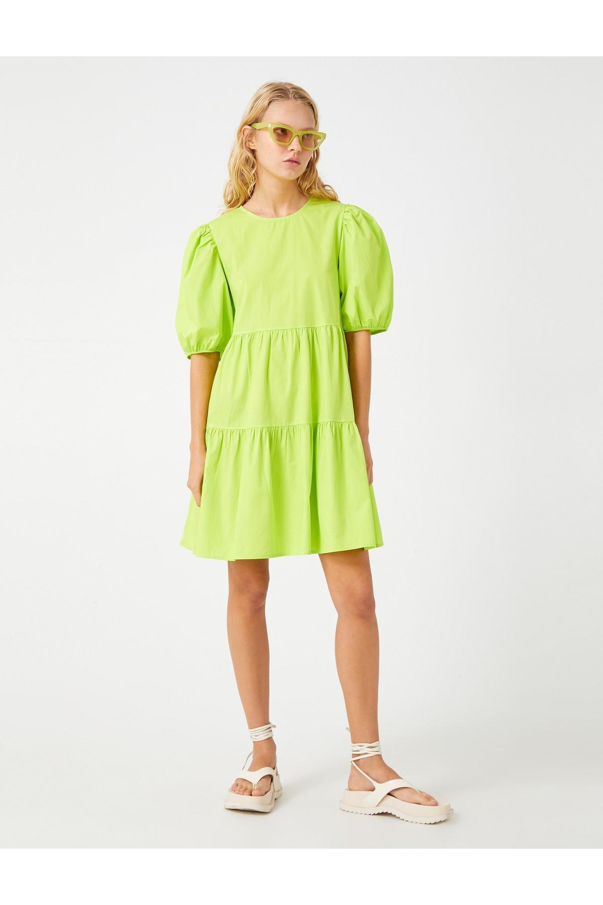 Green Balloon Sleeve Dress, , large image number 3