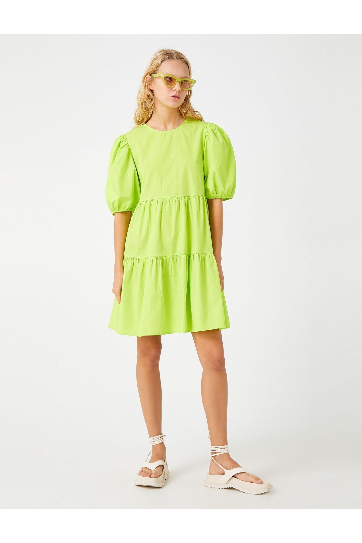 Green Balloon Sleeve Dress, , large image number 4