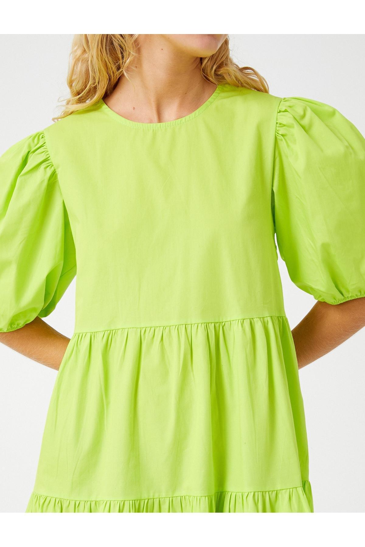 Green Balloon Sleeve Dress, , large image number 7