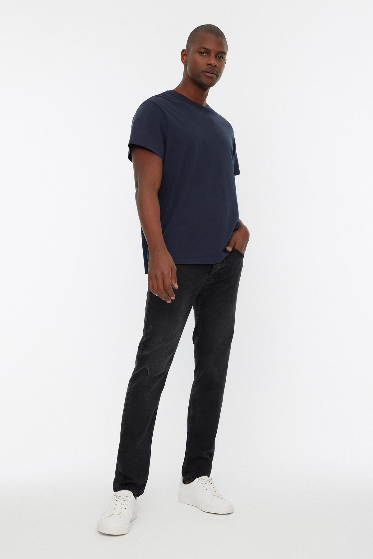 Black Slim Mid Waist Jeans, Black, large image number 1