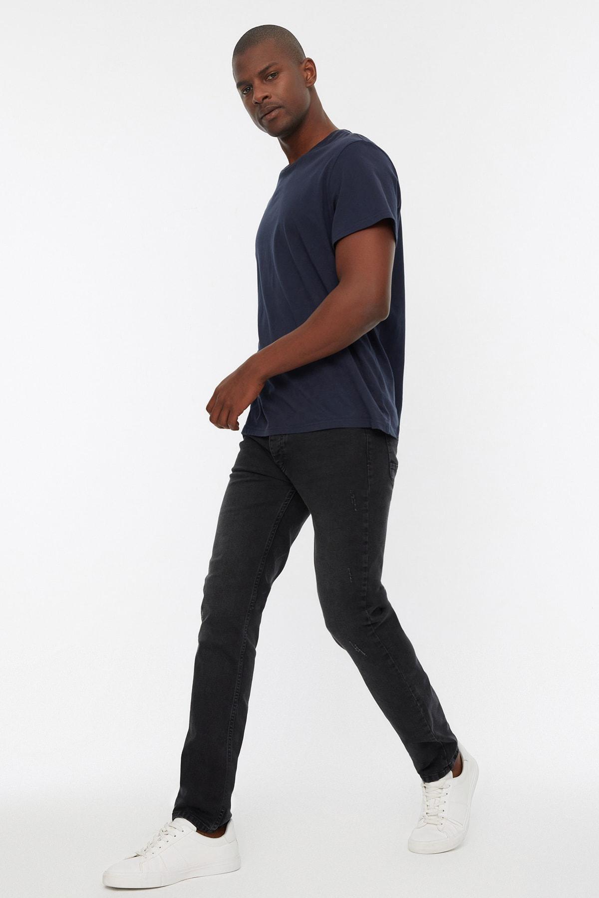 Black Slim Mid Waist Jeans, Black, large image number 2