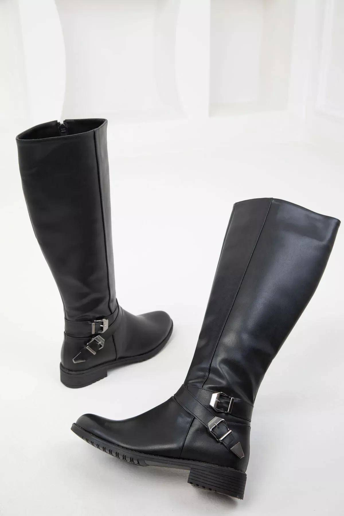 Black Knee High Flat Boots, , large image number 1
