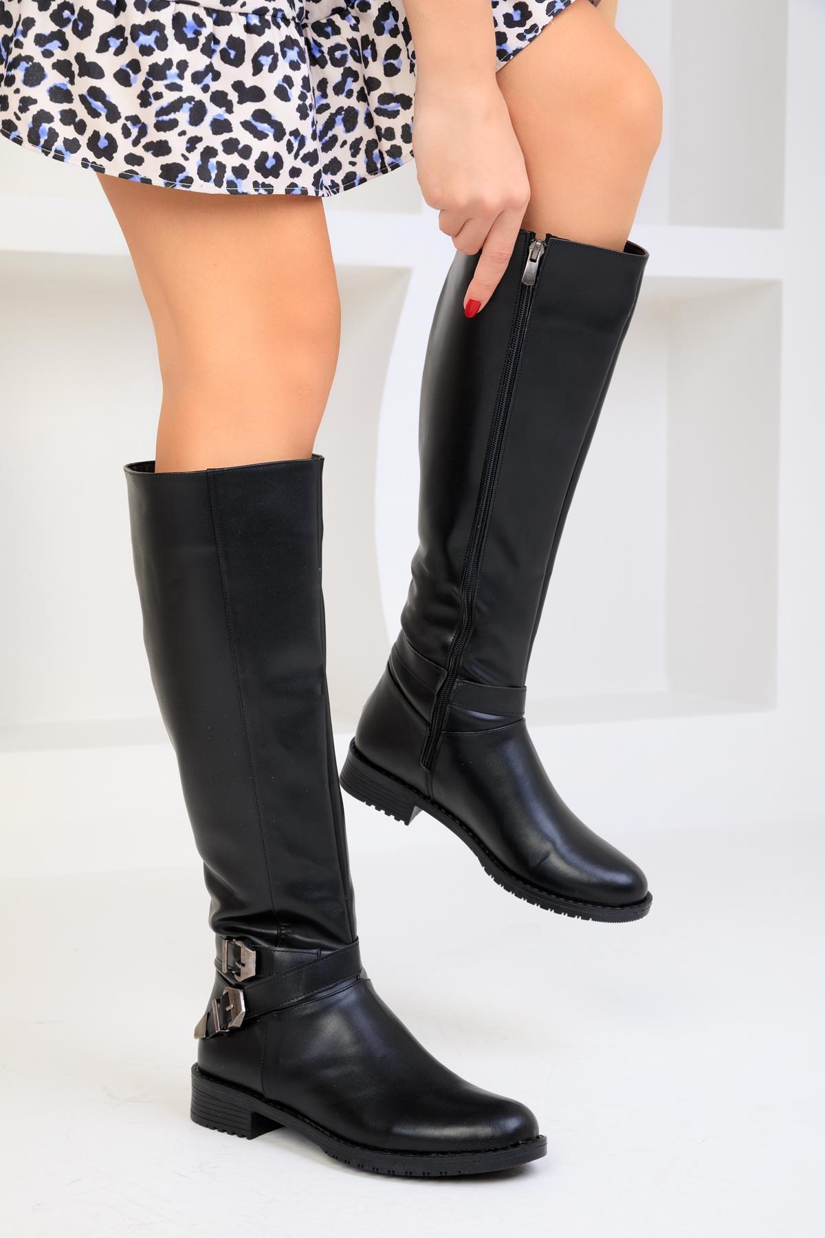 Black Knee High Flat Boots, , large image number 2